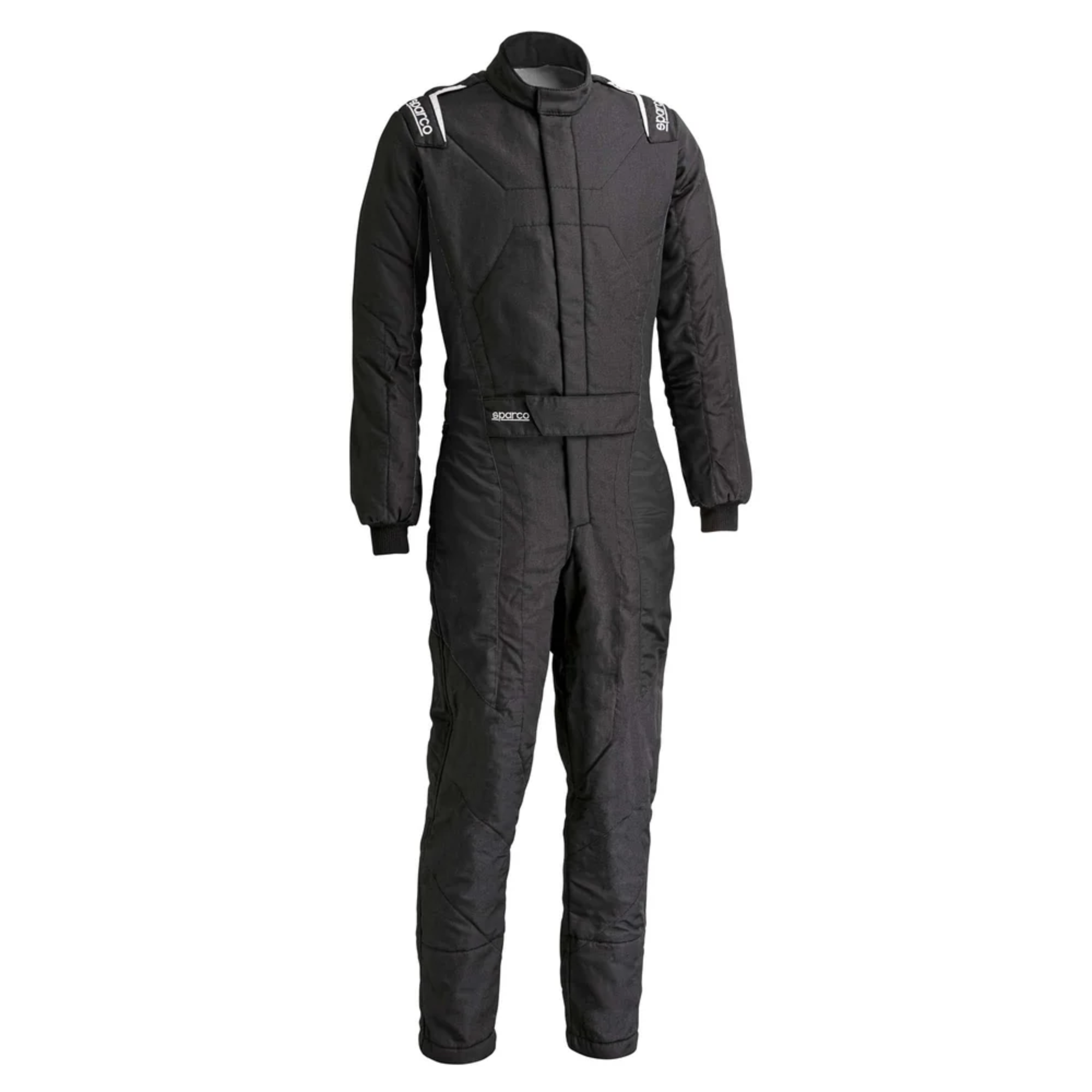 The front of the black Sparco Stint Racing Suit.