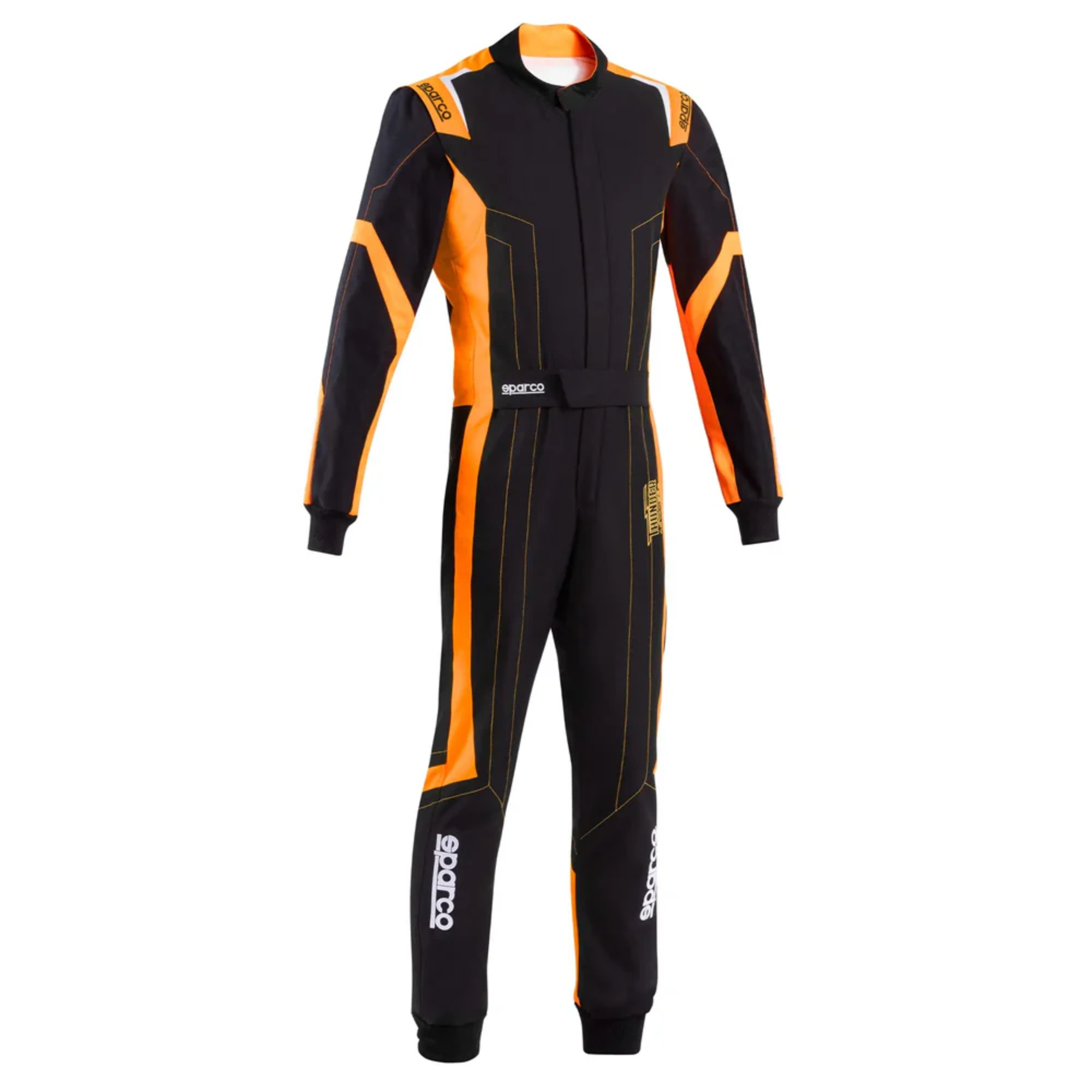 The black and orange Sparco Thunder Advanced Kart Racing Suit from Sparco.