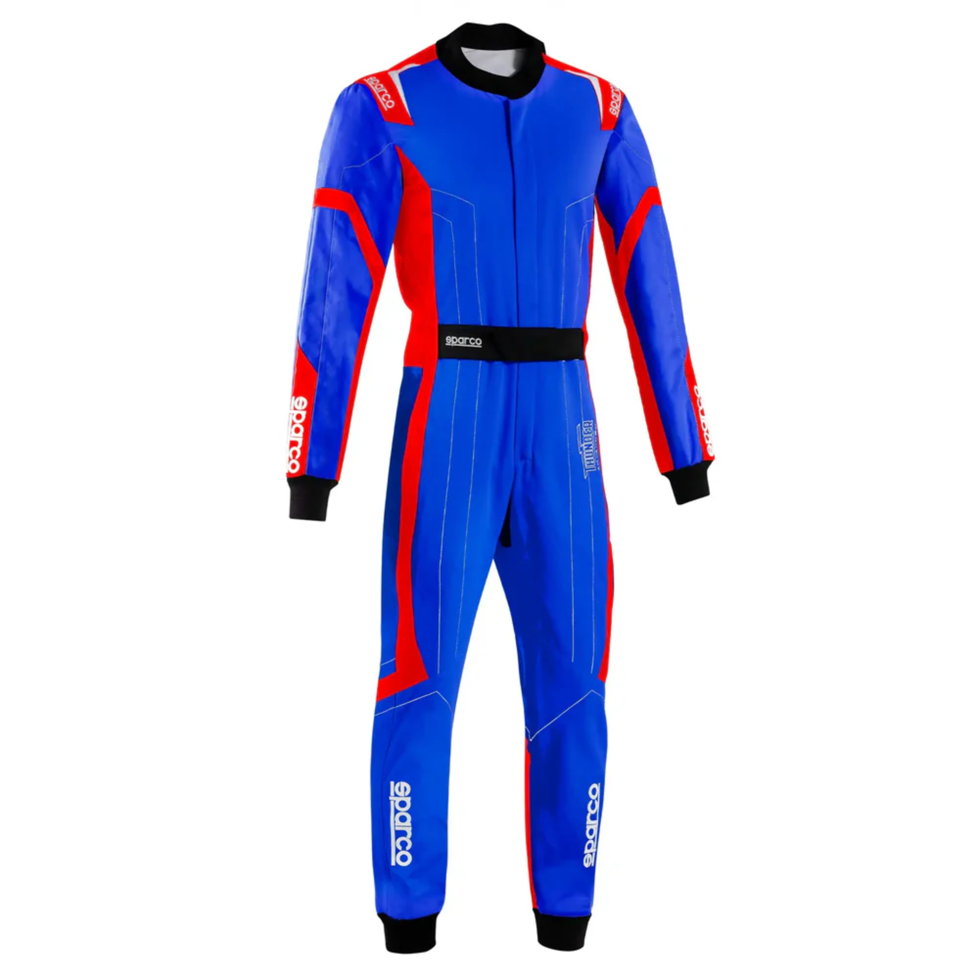 The blue and red Sparco Thunder Advanced Kart Racing Suit from Sparco.