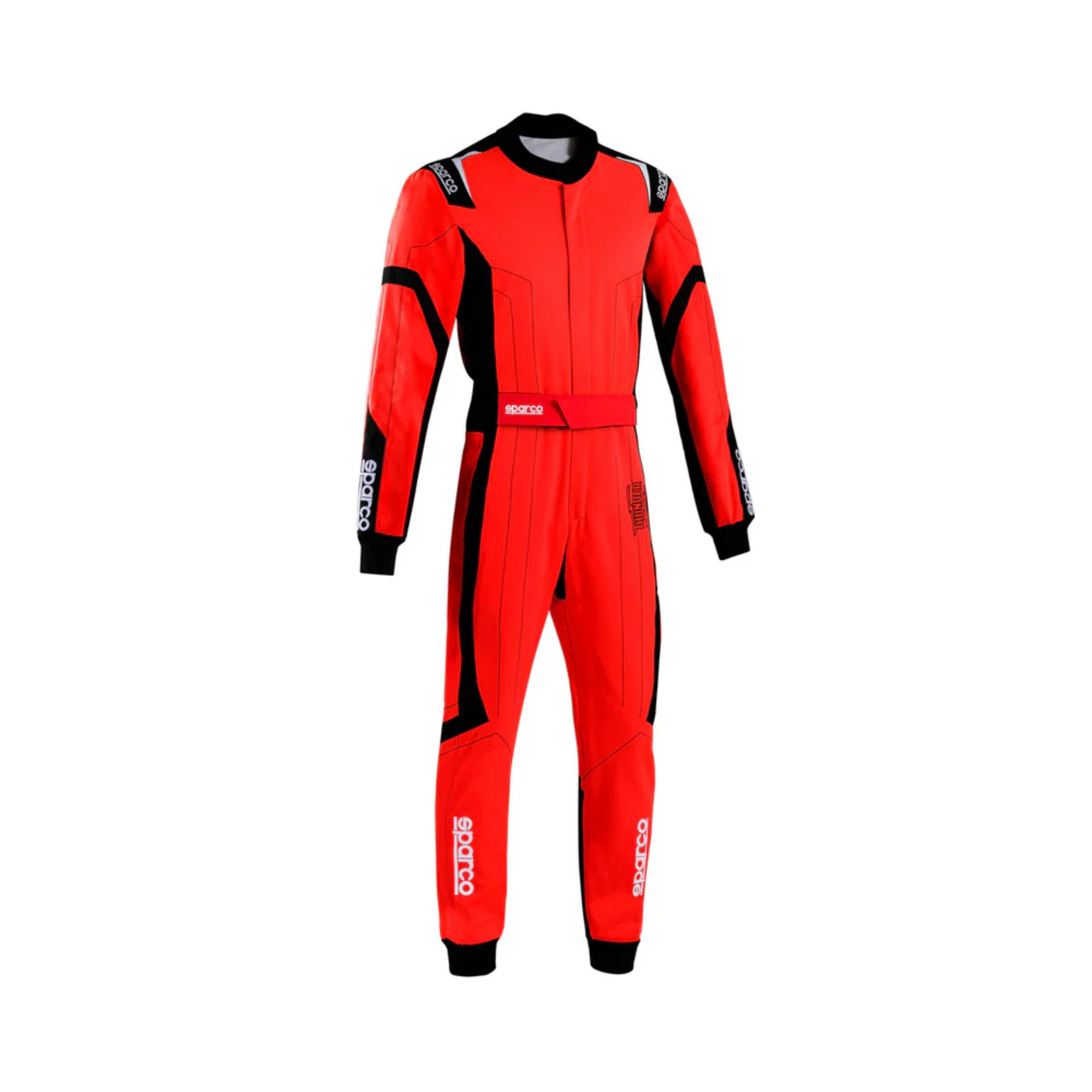 The red and black Sparco Thunder Advanced Youth Kart Racing Suit from Sparco.