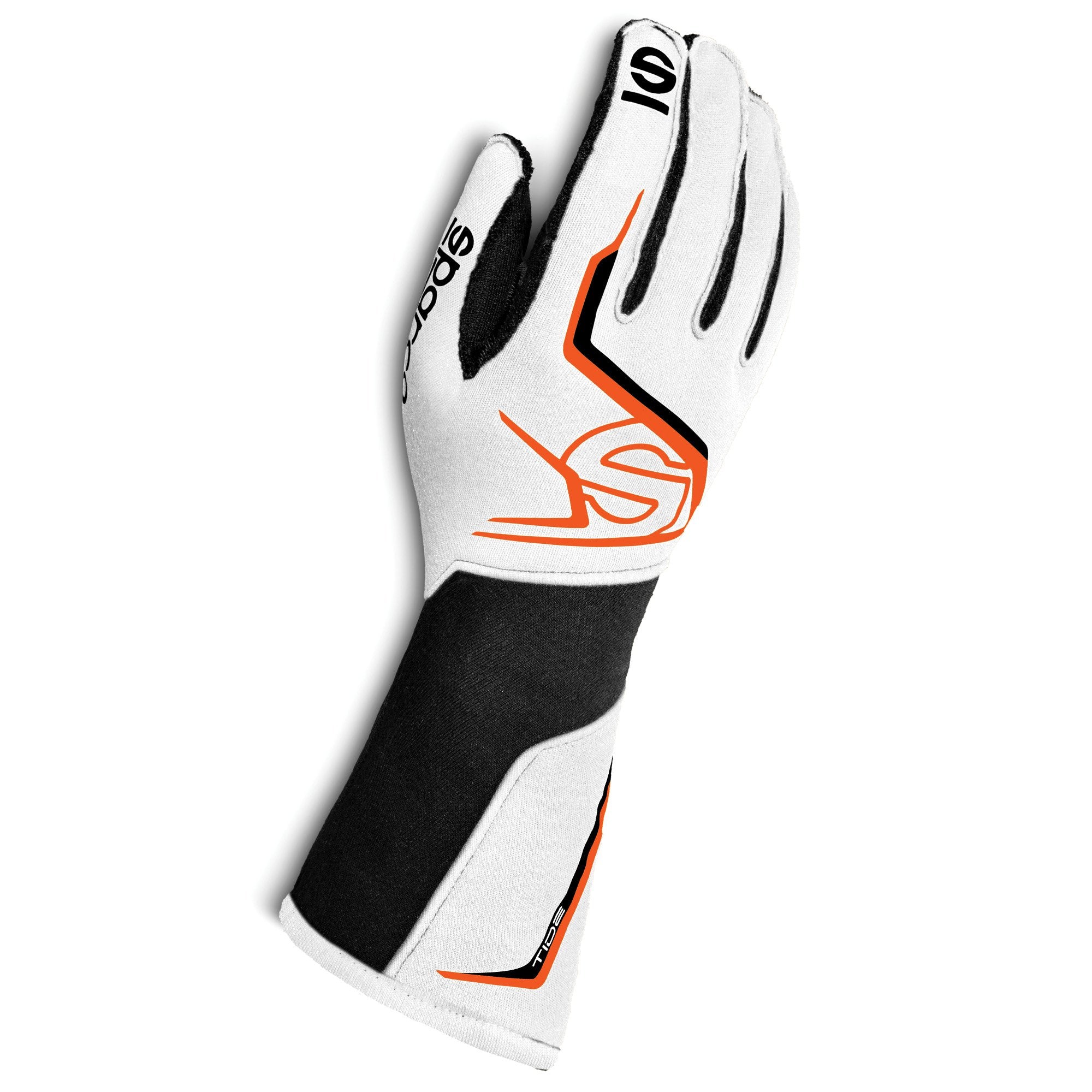 The white, black and orange Sparco Tide-K Karting Gloves.