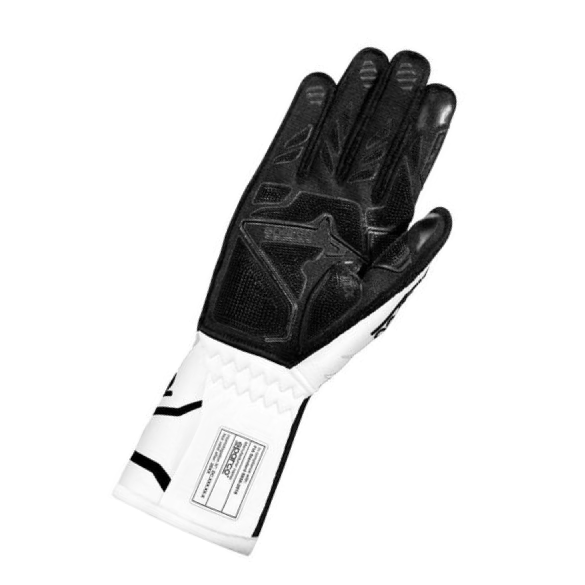 The palm of the white and black Sparco Tide+ Racing Gloves.