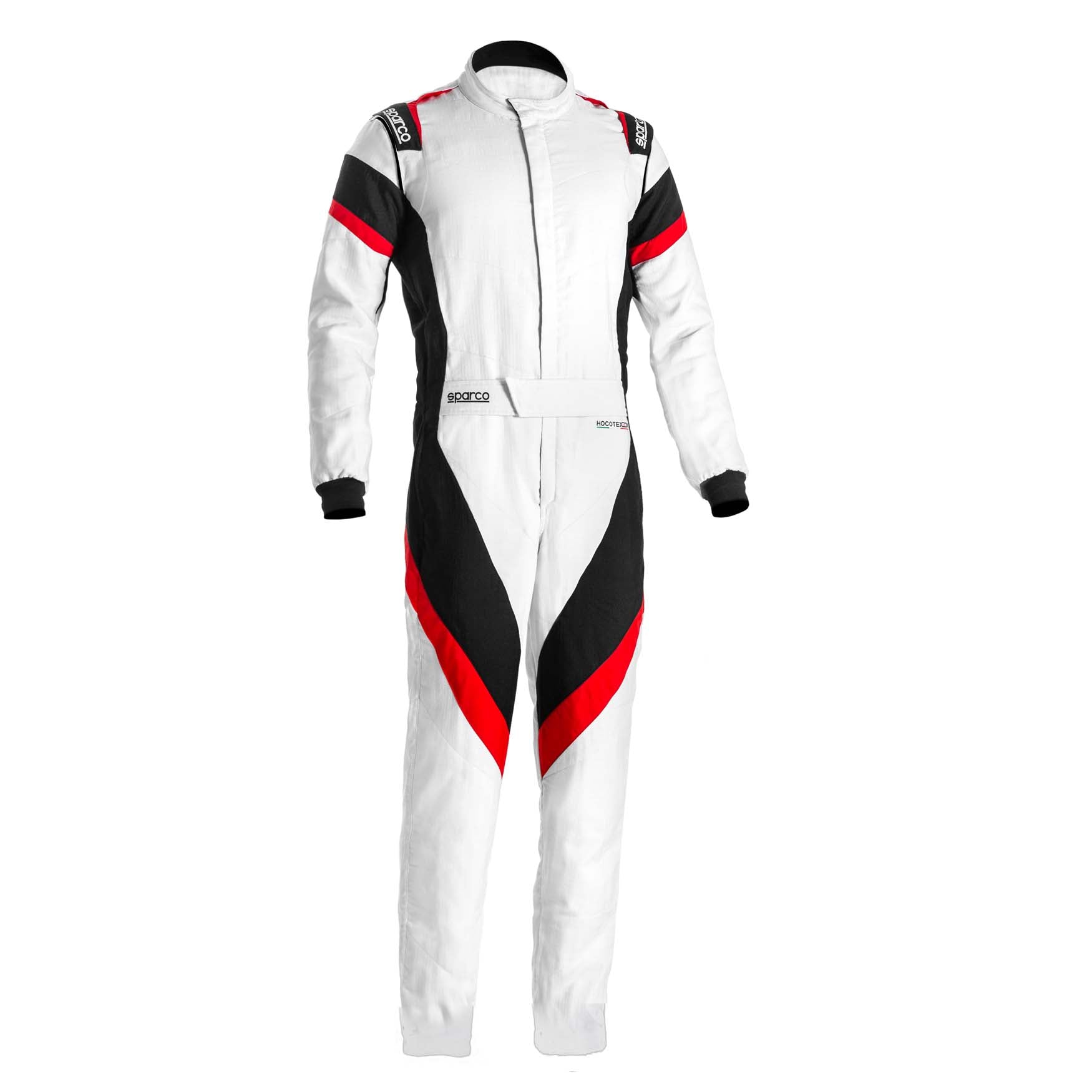 The white and red boot cut Sparco Victory 3.0 Racing Suit.