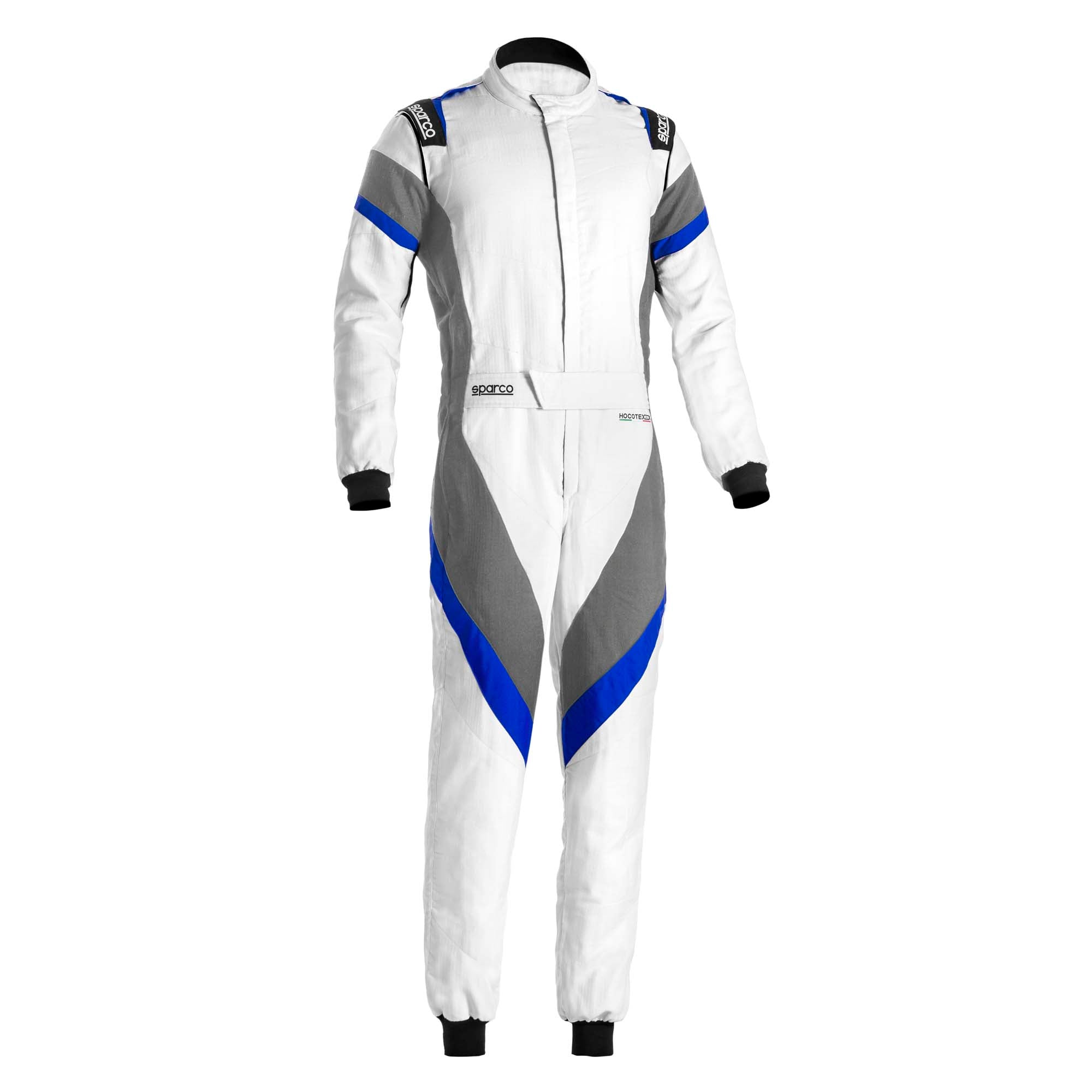 The white and blue Sparco Victory 3.0 Racing Suit.