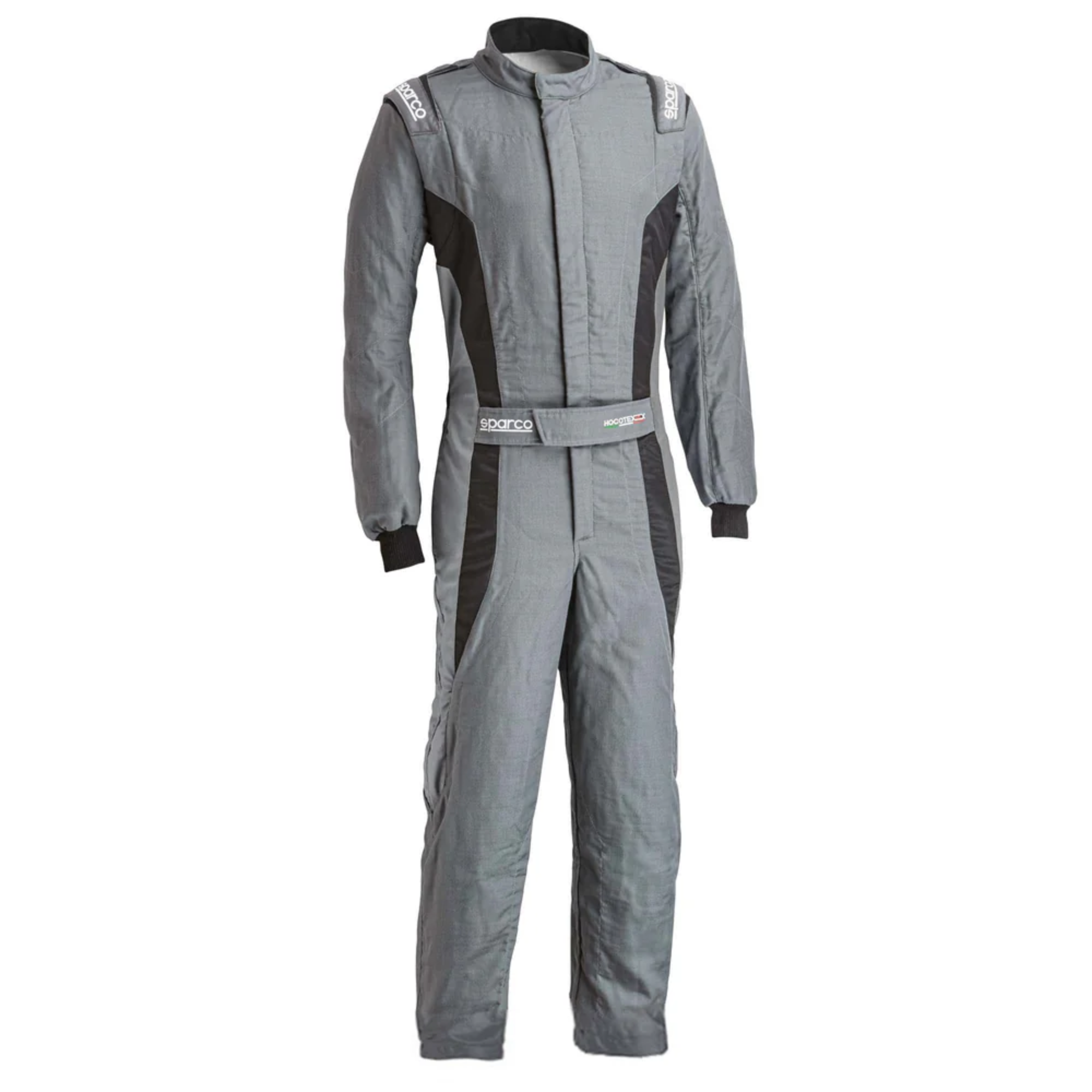 The gray and black Sparco Victory Pro Boot-Cut Racing Suit.
