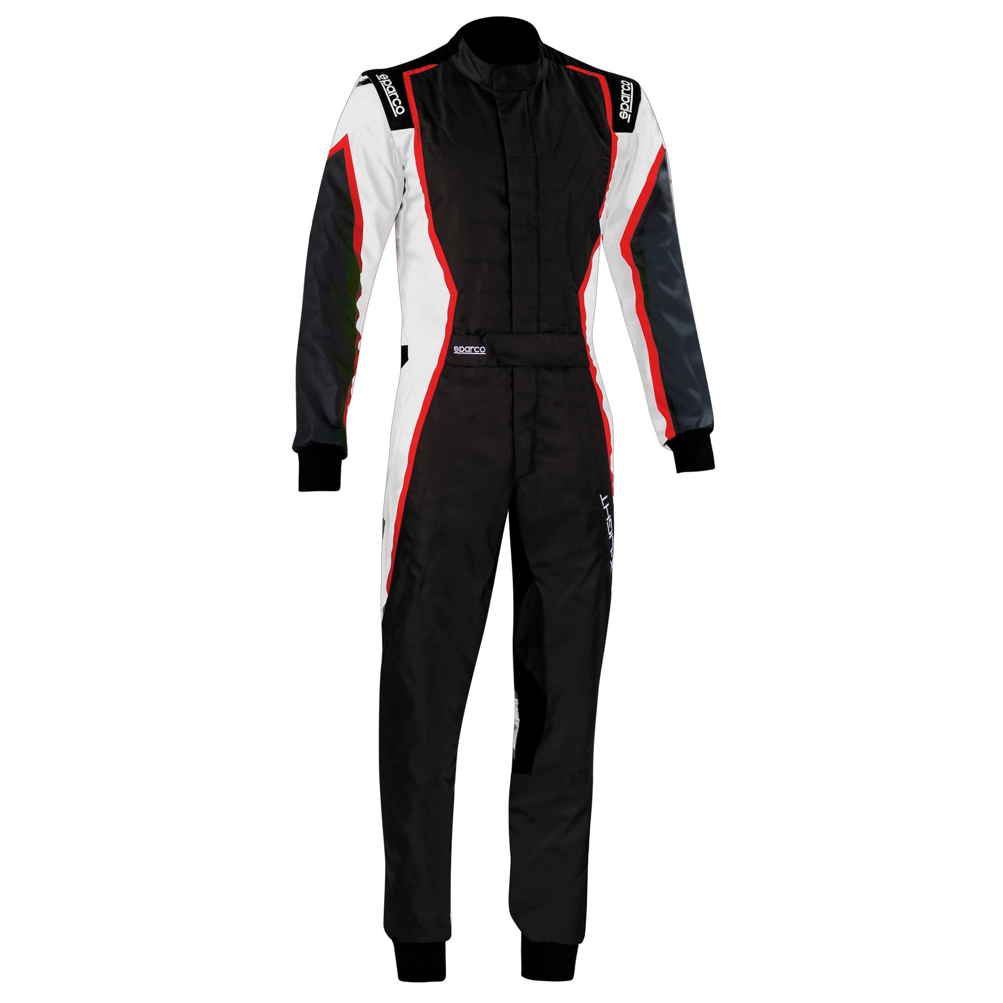 The black, white and red Sparco X-Light K Kart Racing Suit.