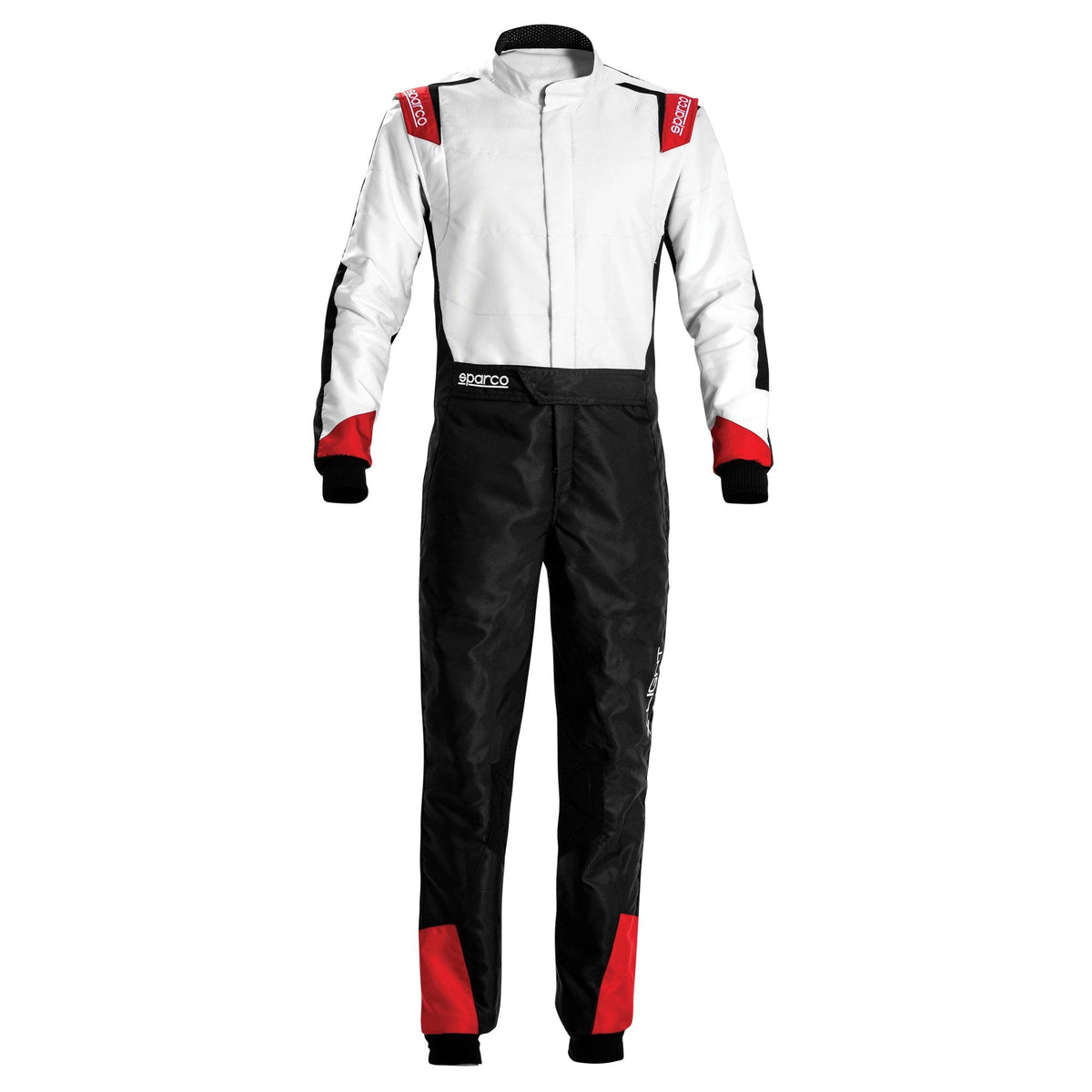 The black, white and red Sparco X-Light Kart Racing Suit.