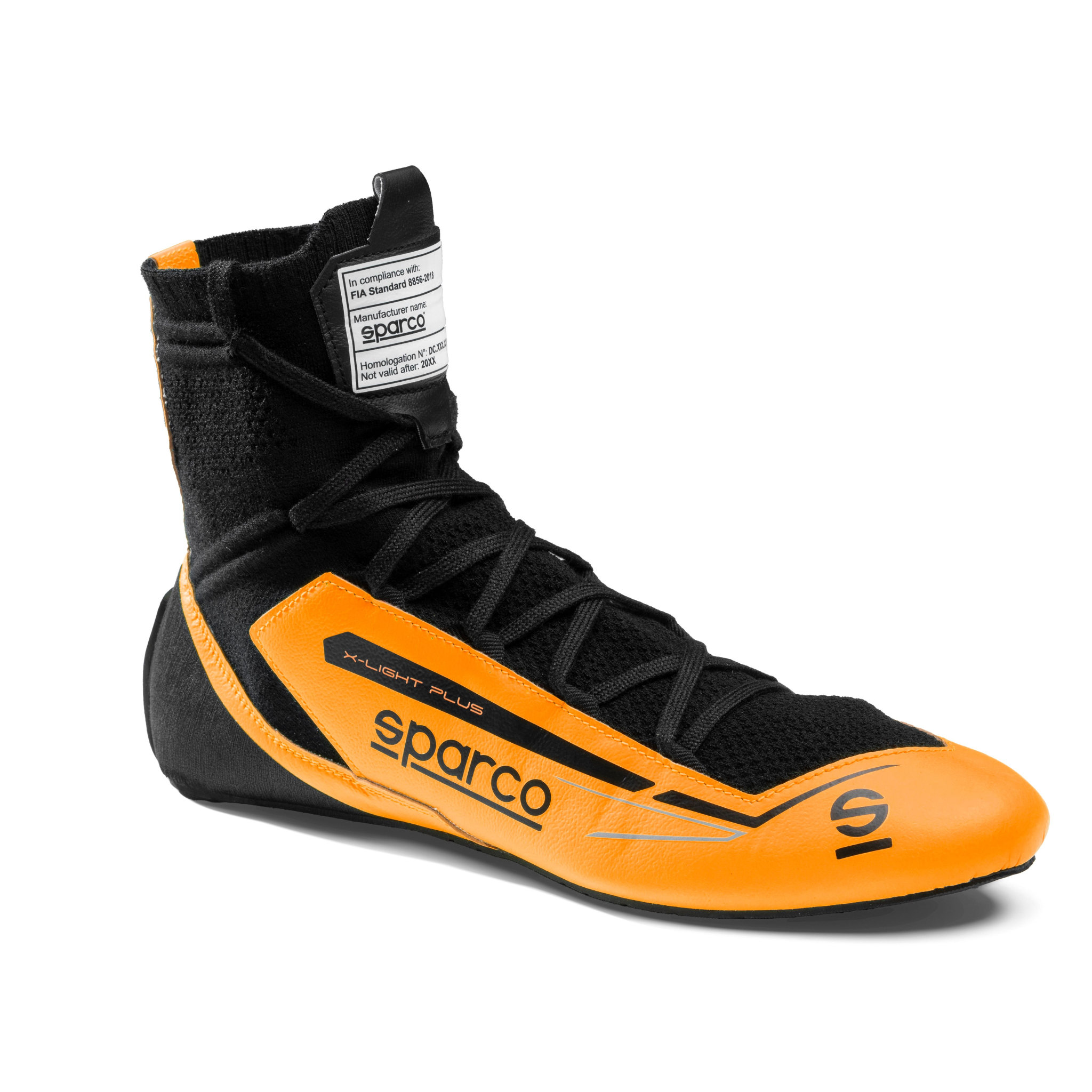 The orange and black Sparco X-Light Plus Racing Shoes.