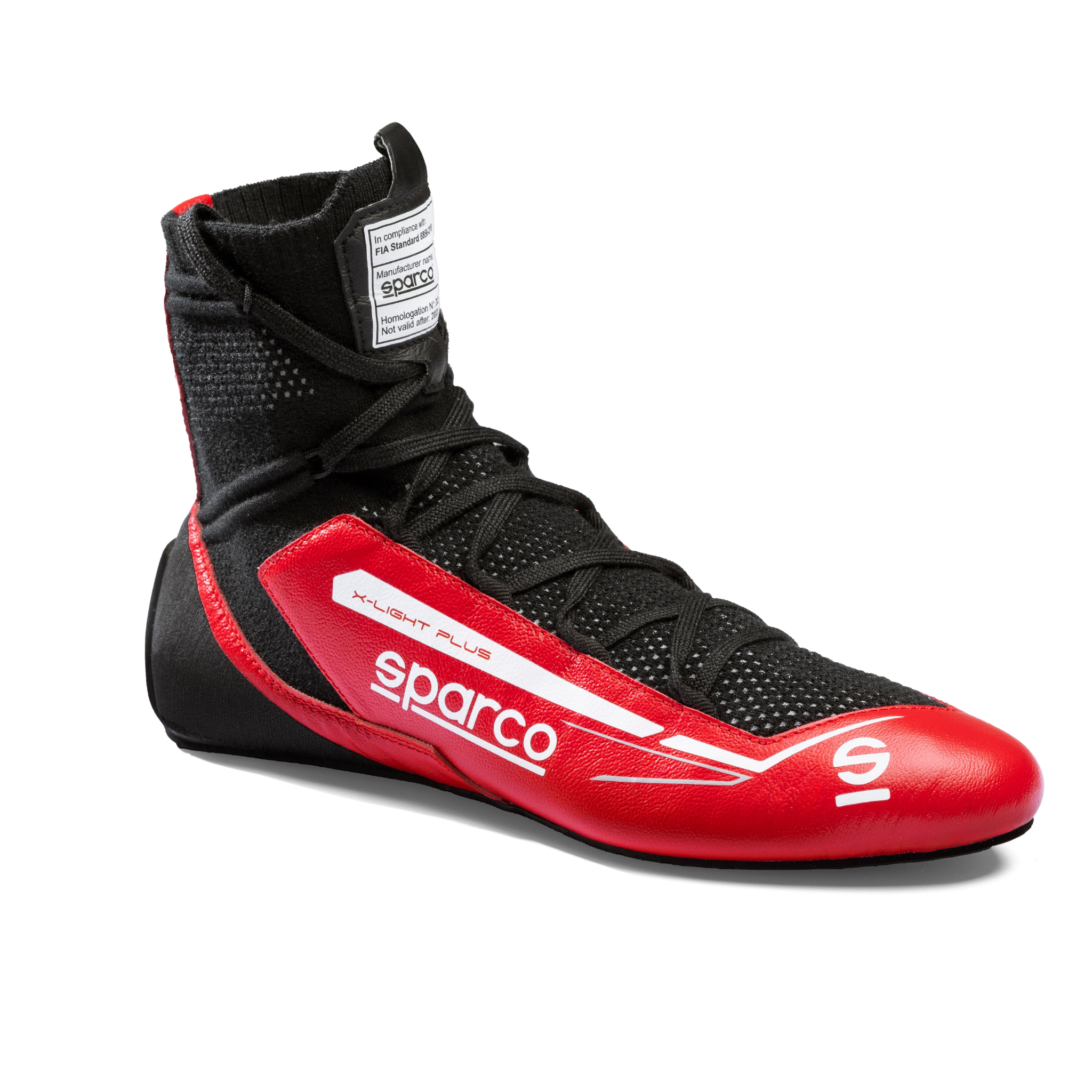 The red and black Sparco X-Light Plus Racing Shoes.