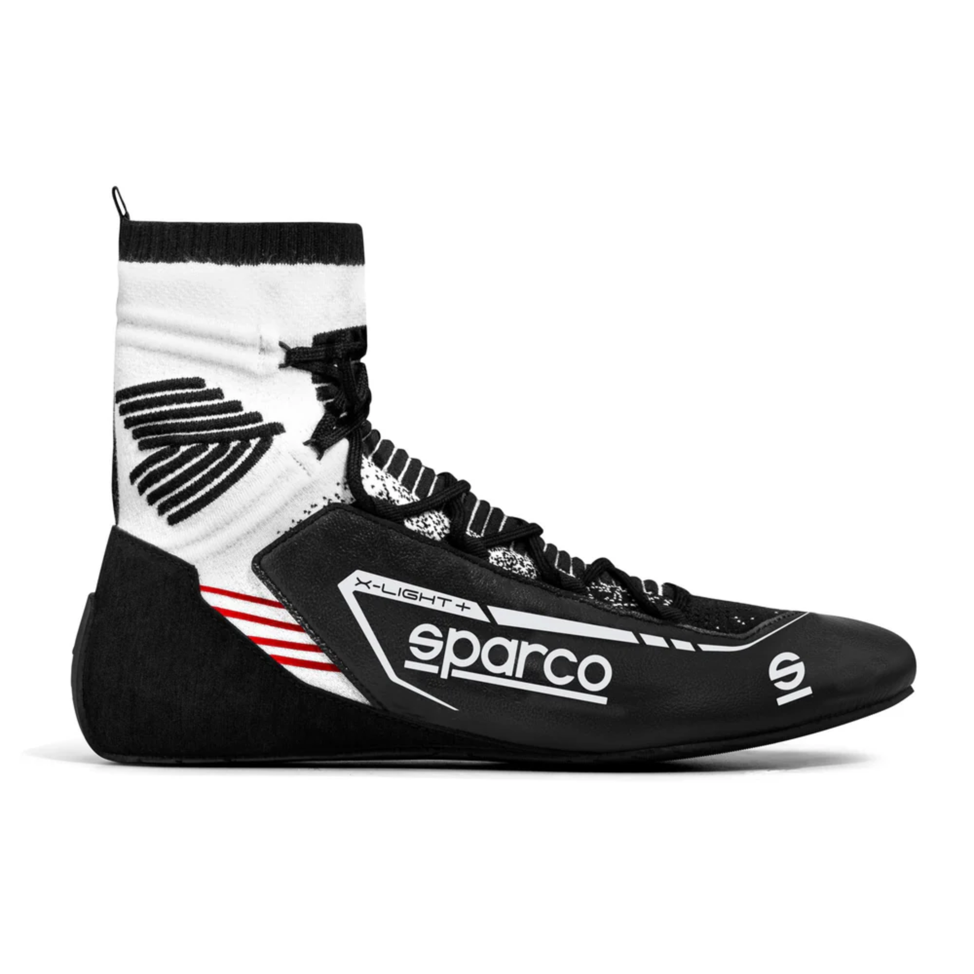 The black and white Sparco X-Light+ Racing Shoes.