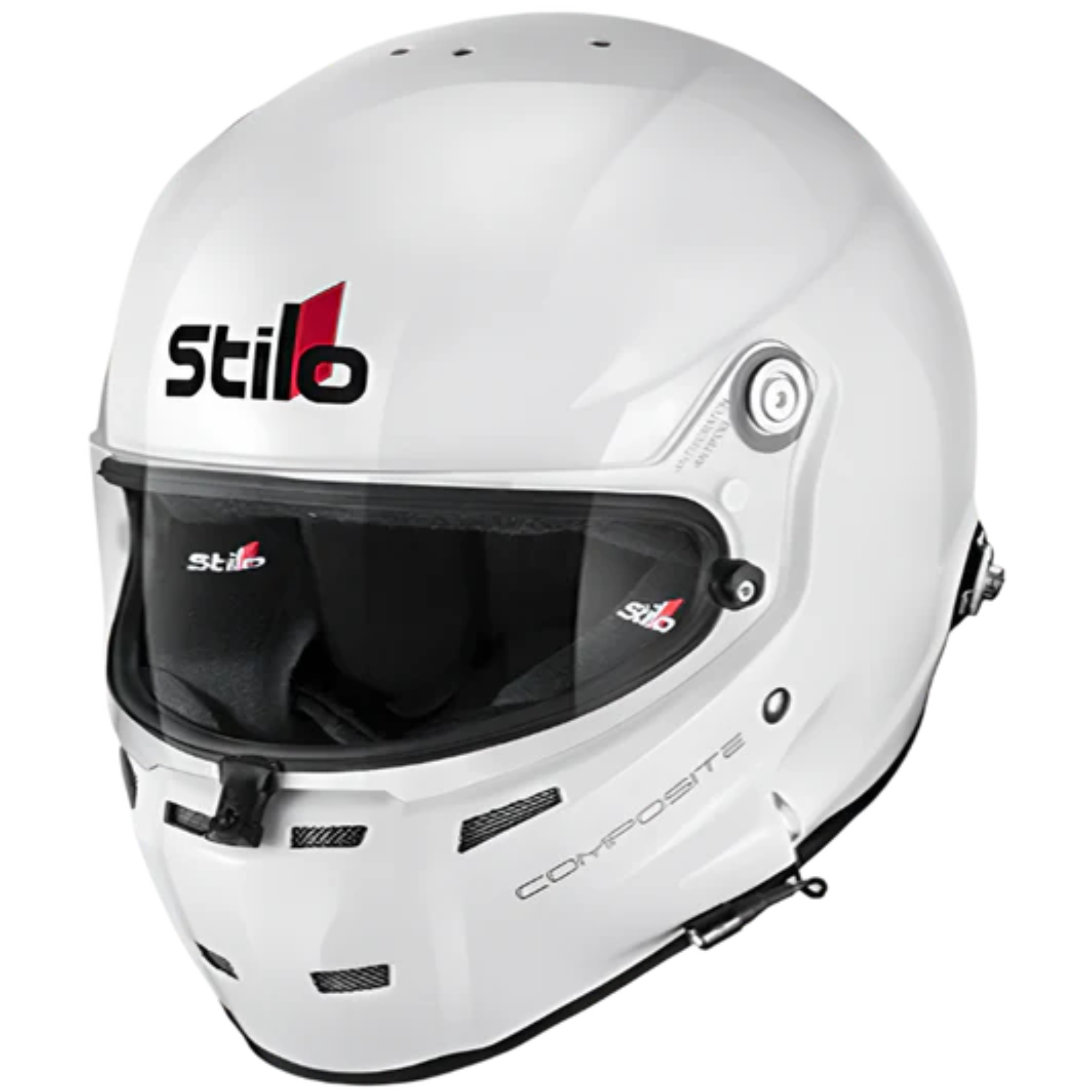 The white and black Stilo ST5 GT Composite SA2020/FIA8859 Helmet from Stilo.