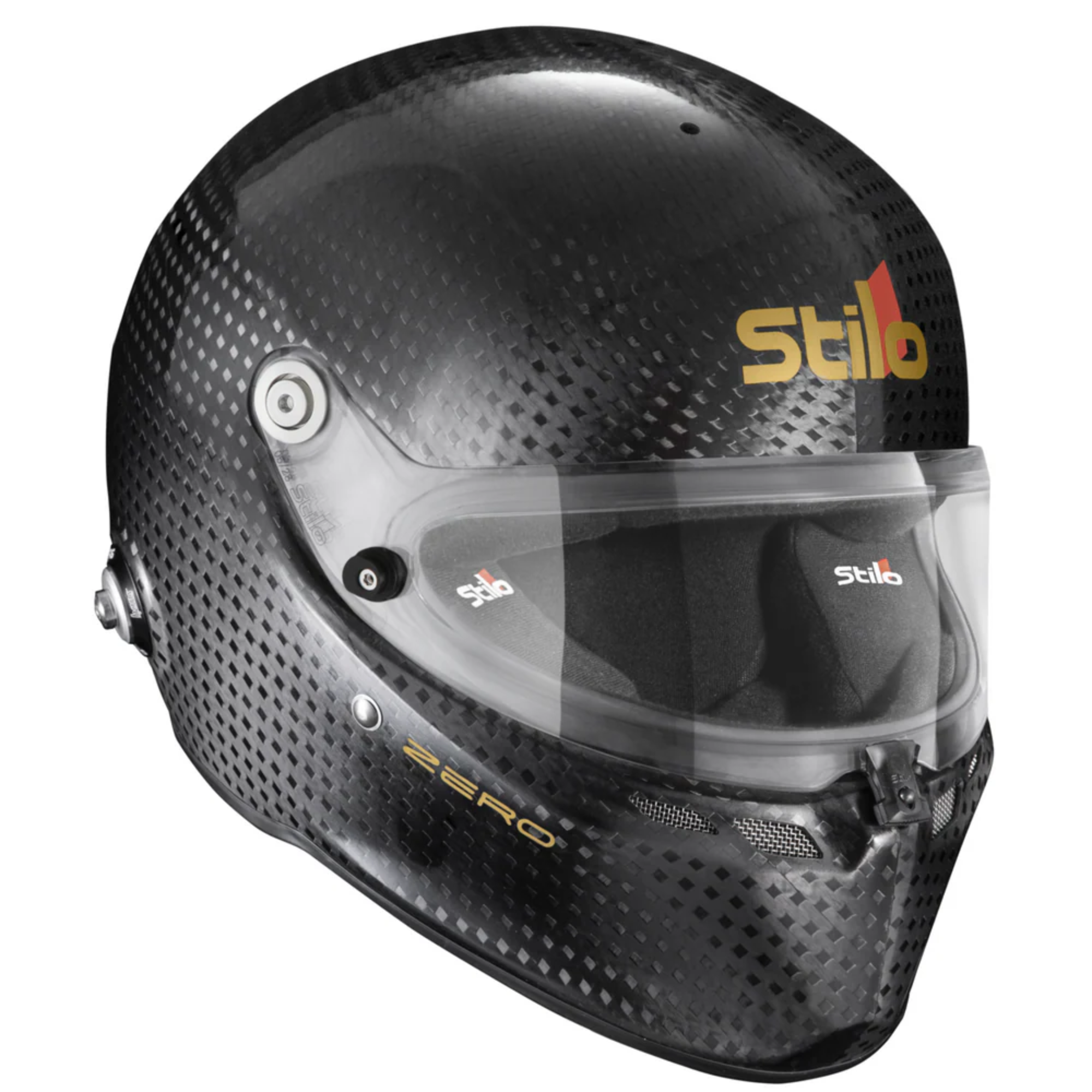 The black Stilo ST6 FN Zero FIA8860-2018 ABP Helmet at an angle.