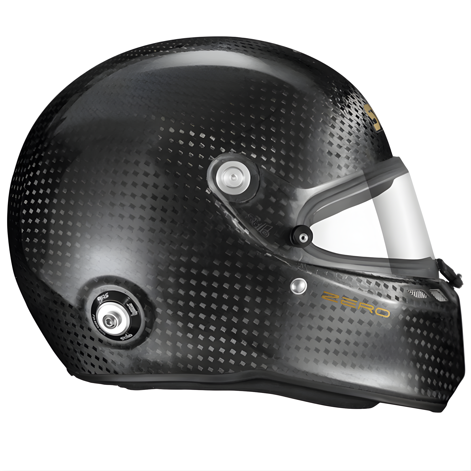 The left side of the black Stilo ST6 FN Zero FIA8860-2018 ABP Helmet.
