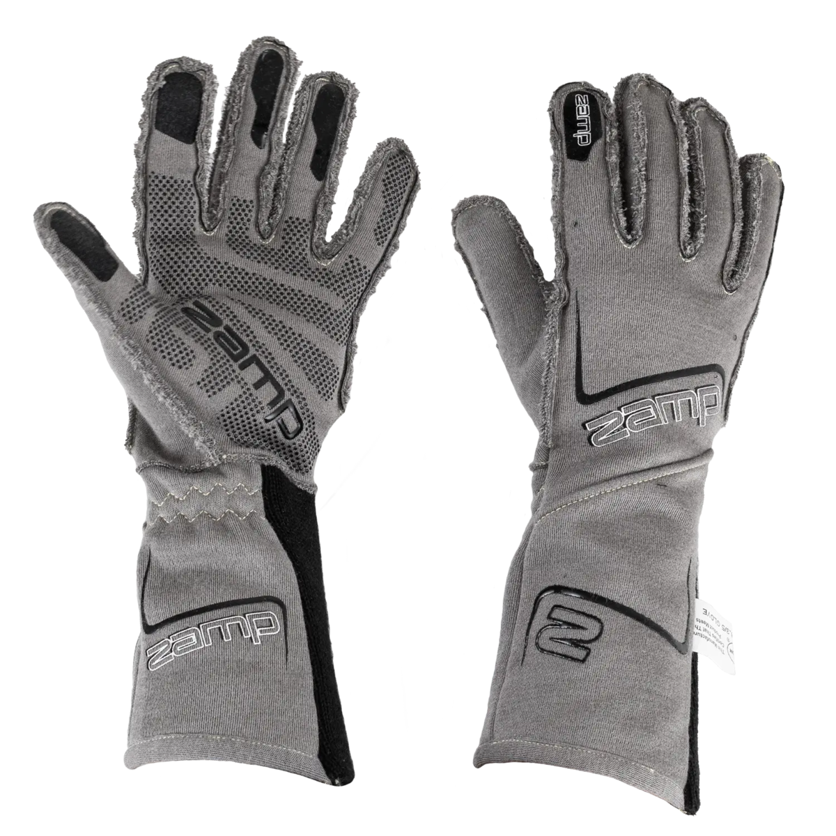 The gray SFI 3.3/5 rated Zamp Racing ZR-70 Performance Race Gloves showing the palm and the back.