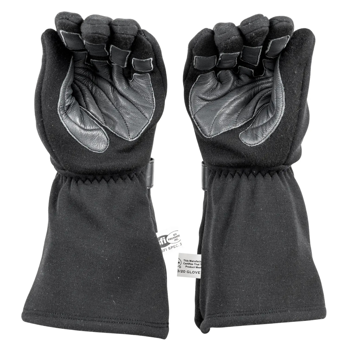 The palms of the black SFI 3.3/20 rated Zamp Racing ZR-Drag Gloves.
