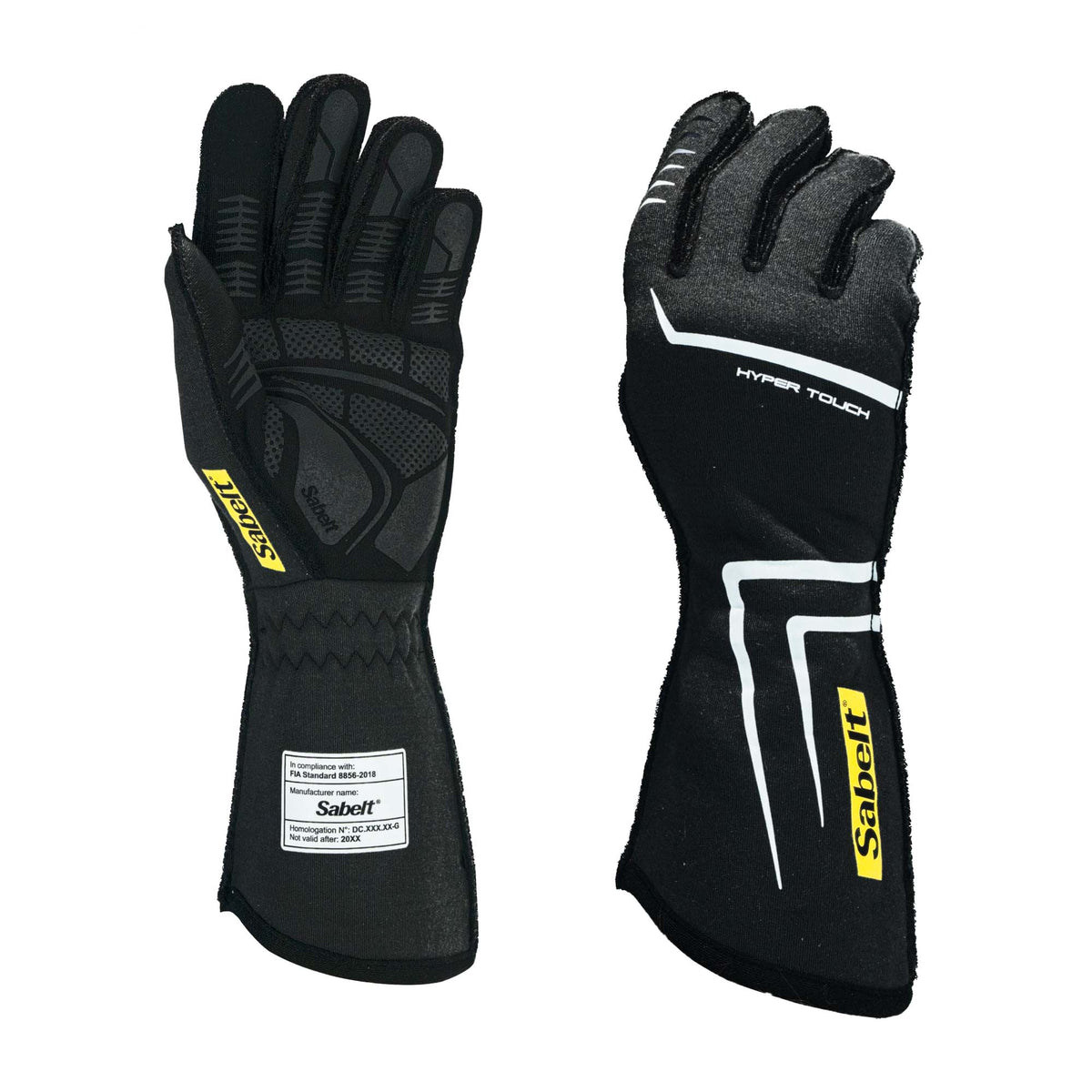 The FIA 8856-2018 rated black Sabelt Hero Hypertouch TG-12 Fire-Resistant Racing Gloves.