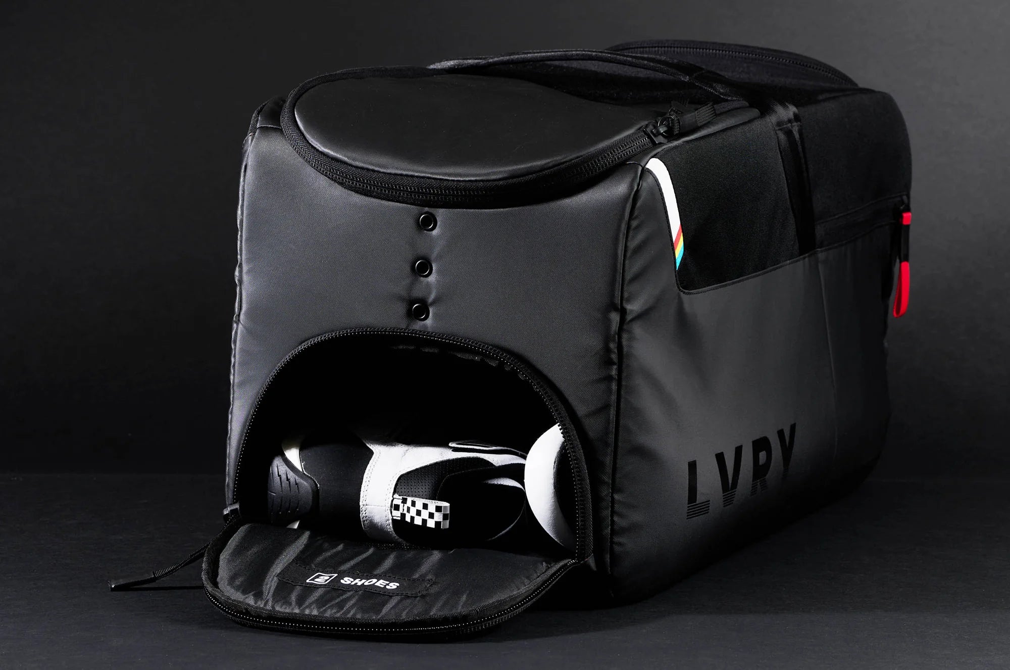 The LVRY CRRY Gear Bag from LVRY with racing shoes.
