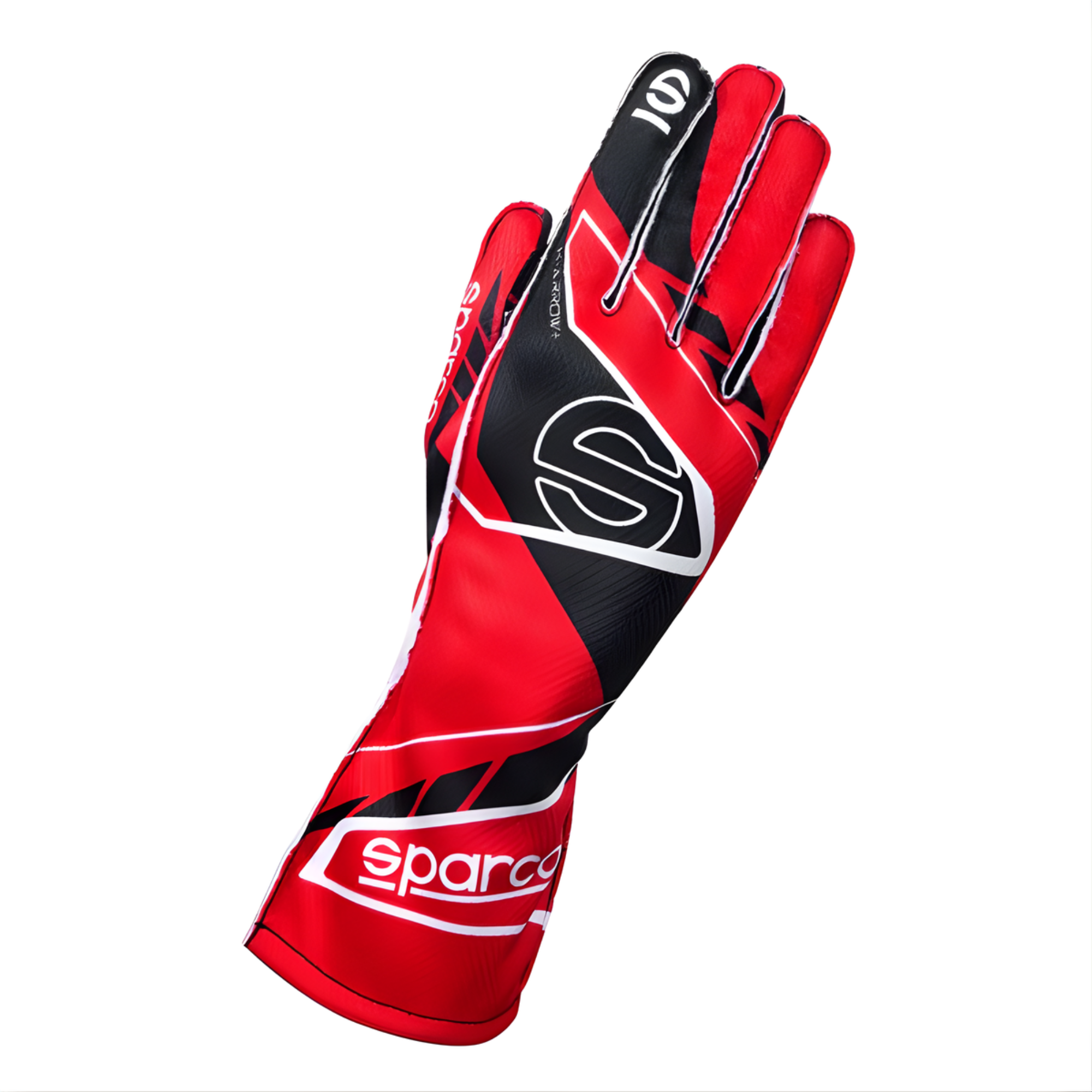 The back of the red and black Sparco K-Arrow+ Karting Gloves from Sparco.