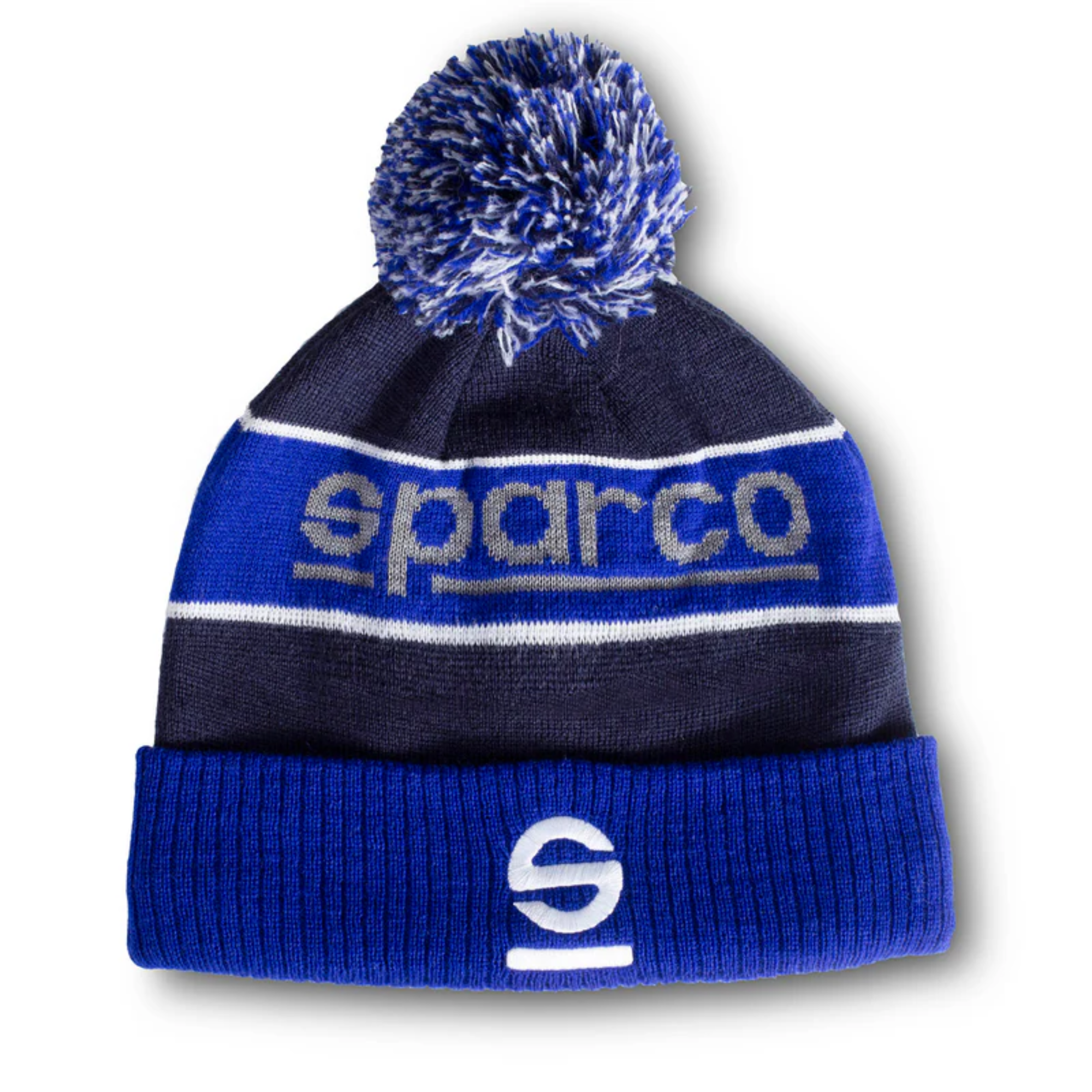 The blue and navy Sparco Reflex Beanie with a pom-pom from Sparco.