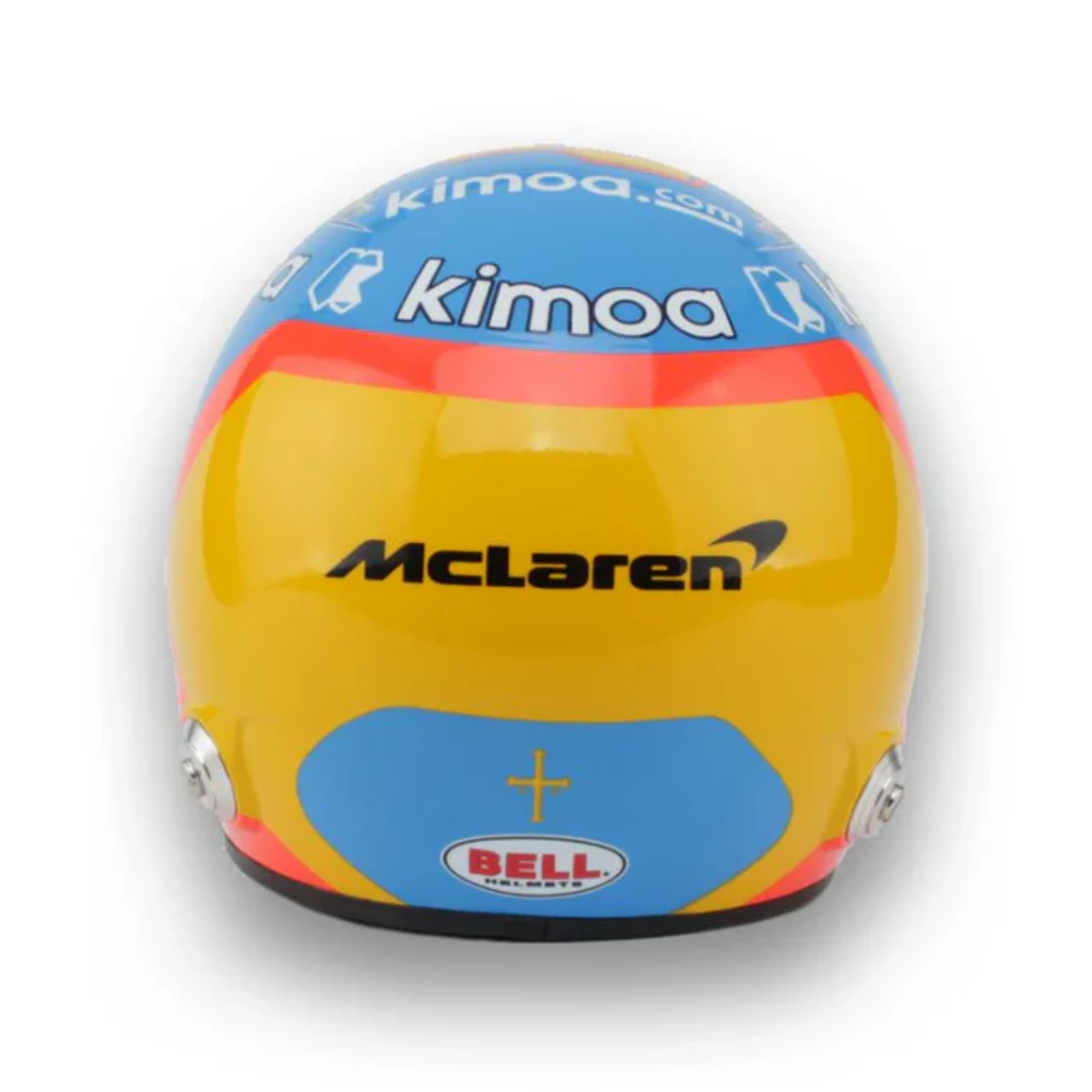 The back of the Fernando Alonso 2019 Indy Mini Bell Helmet from Bell.
