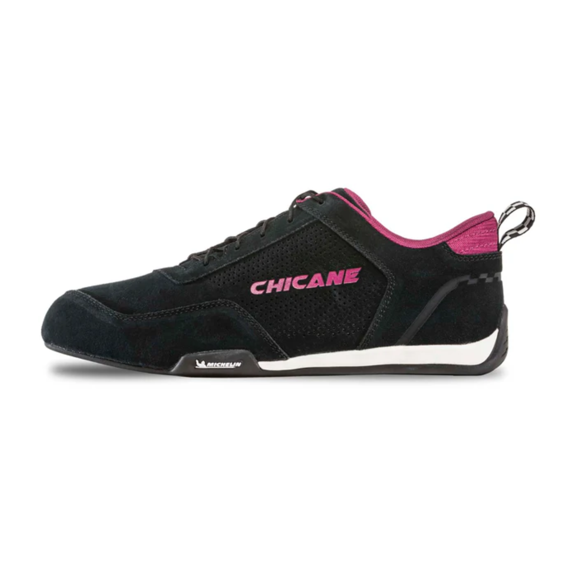 The black Chicane Speedster Women's Shoes from Chicane with pink accents from the side.