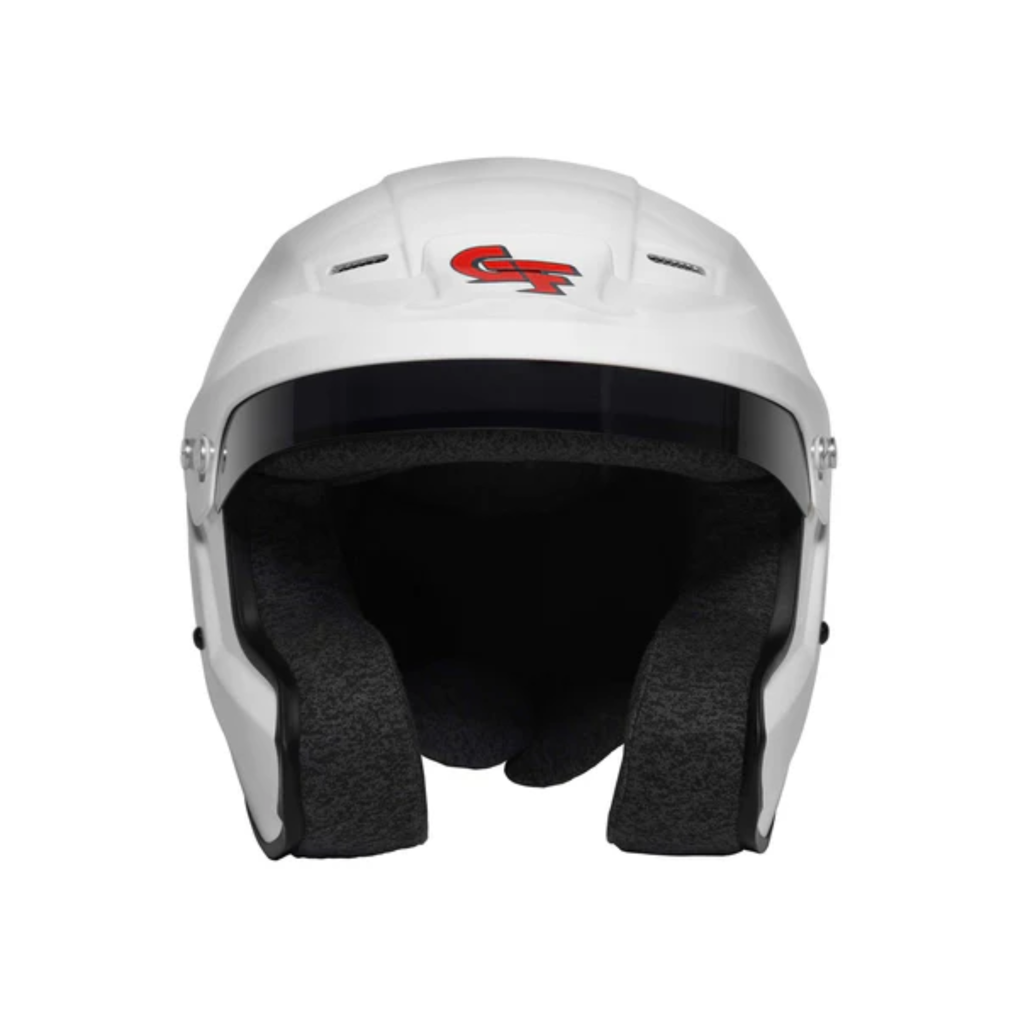 The white G-Force Nova Open Face SA2020 Helmet from G-Force from the front.