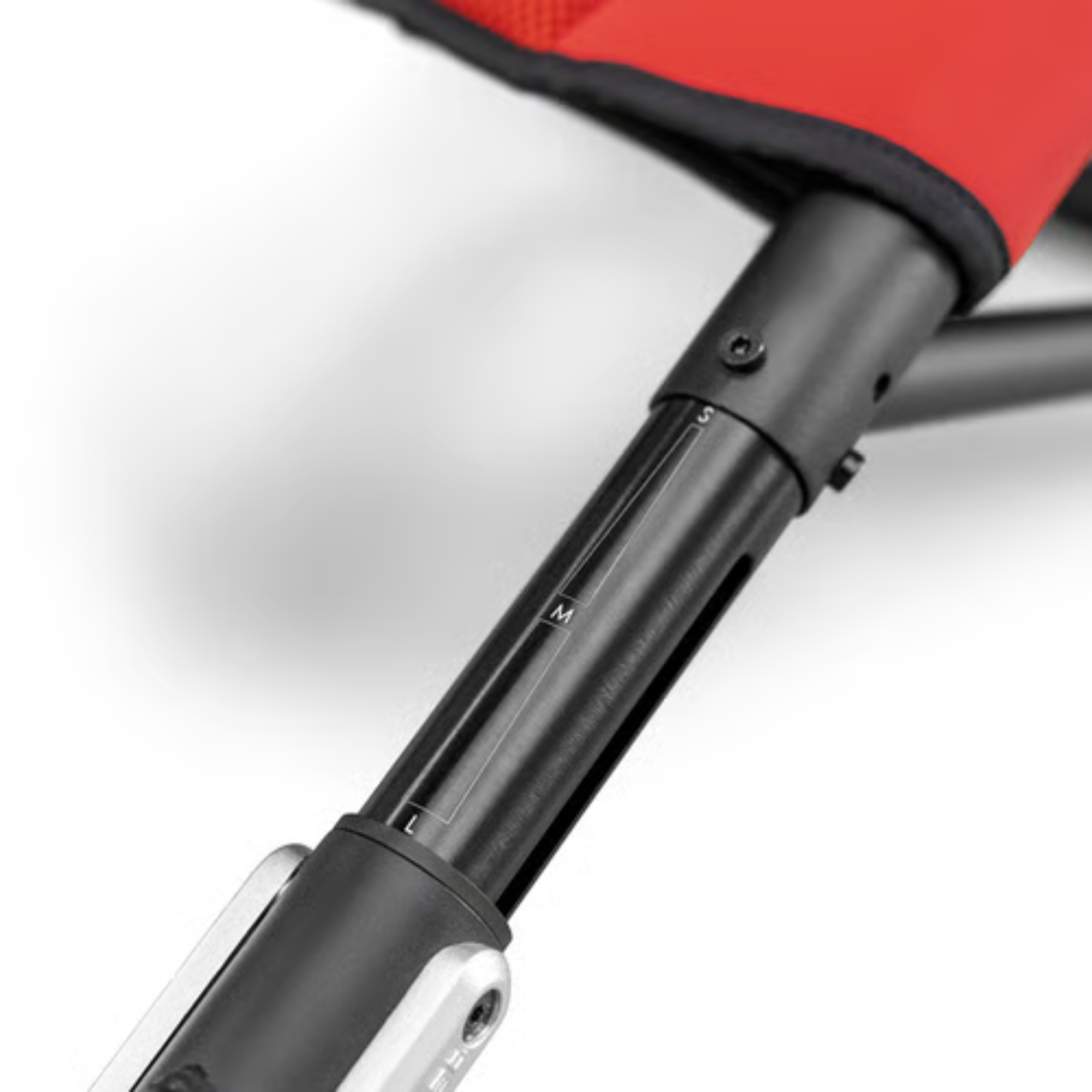 The red Playseat Trophy from Playseat showing the adjustable base.