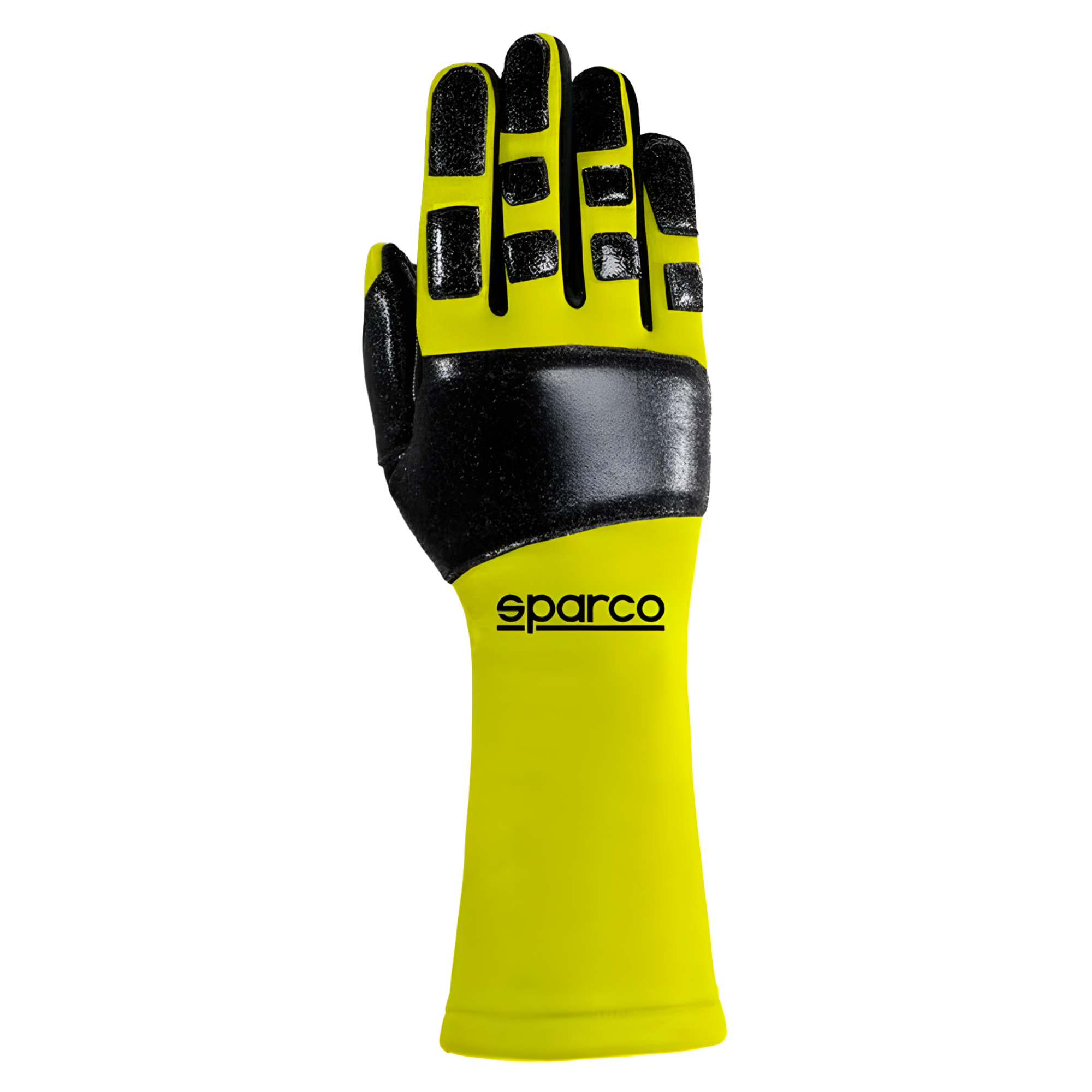The back of the yellow Sparco R-Tide Meca FIA Crew Gloves from Sparco.
