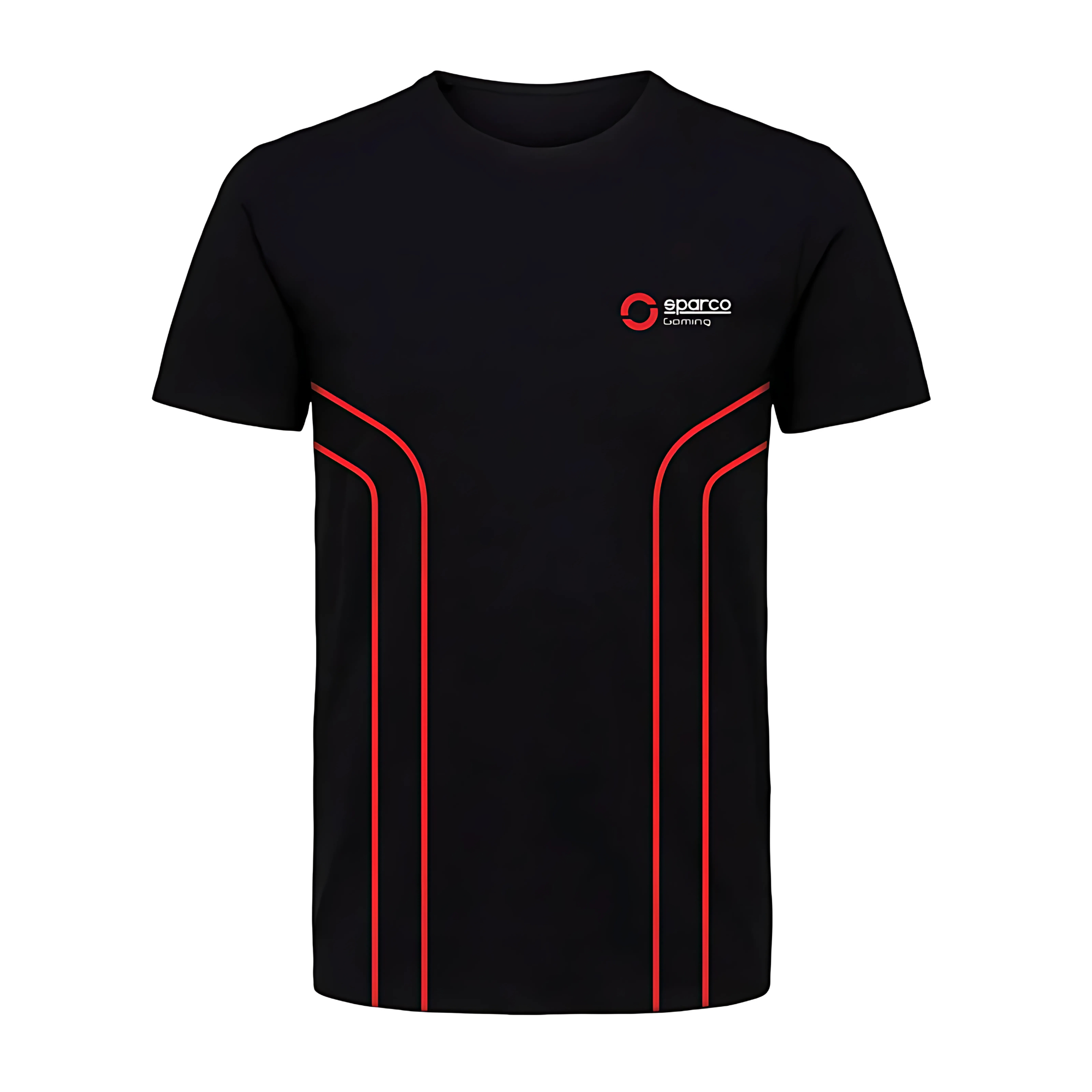 The Sparco Gaming Rookie T-Shirt from Sparco featuring red and black colors.