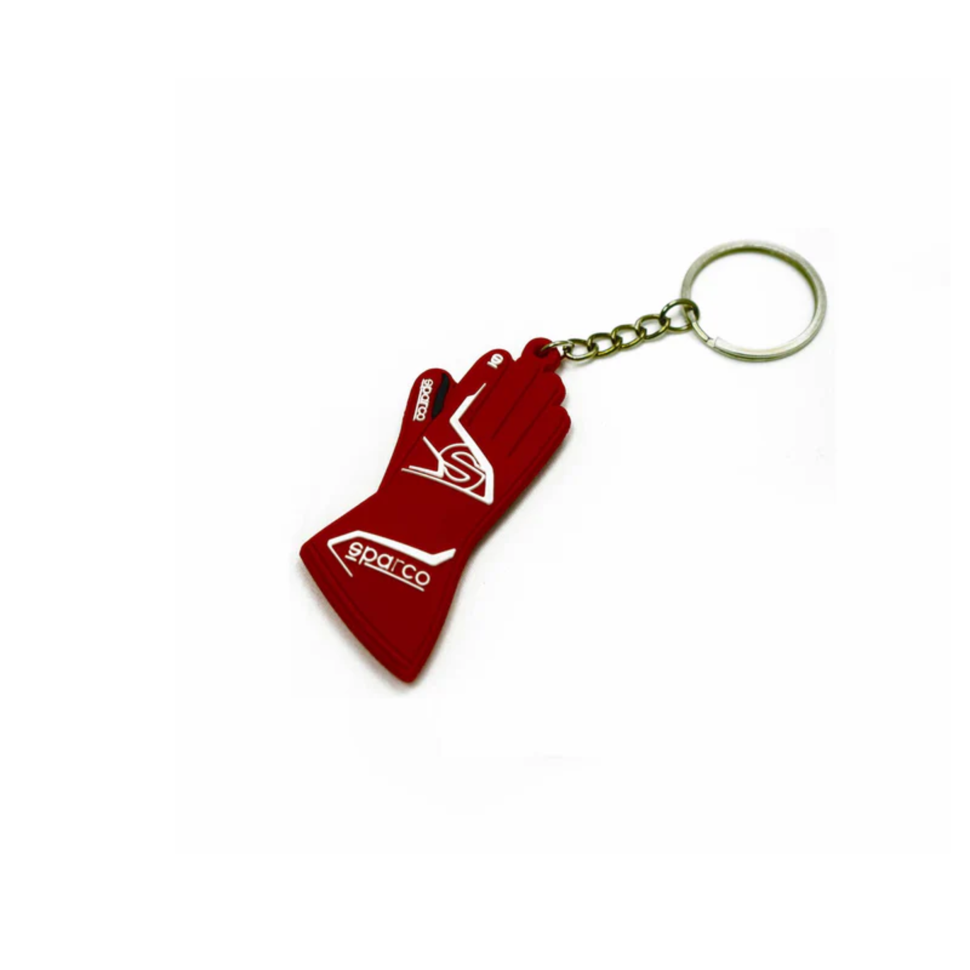 The red Sparco Glove Keychain from Sparco from the front.