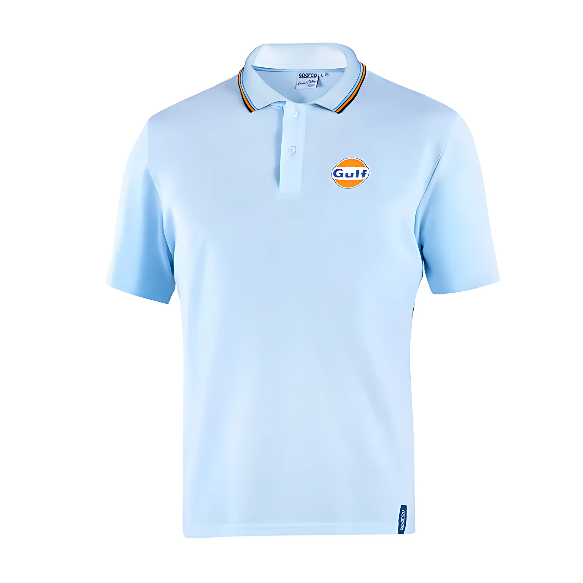 The front of the celeste Sparco Gulf Piquet Polo from Sparco.