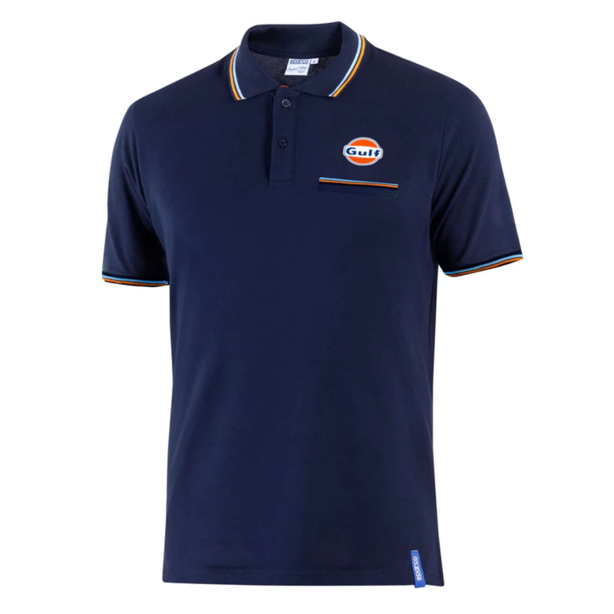 The navy Sparco Gulf Polo Piquet Pocket Shirt from Sparco from the front.