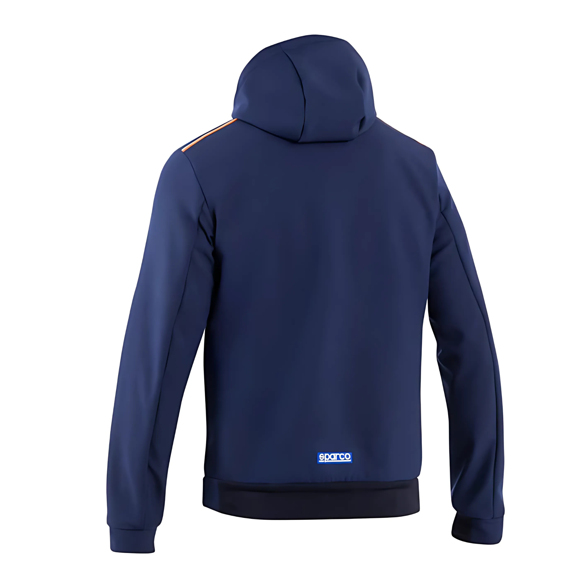 The back of the navy blue Sparco Gulf SL Hooded Softshell Jacket from Sparco.
