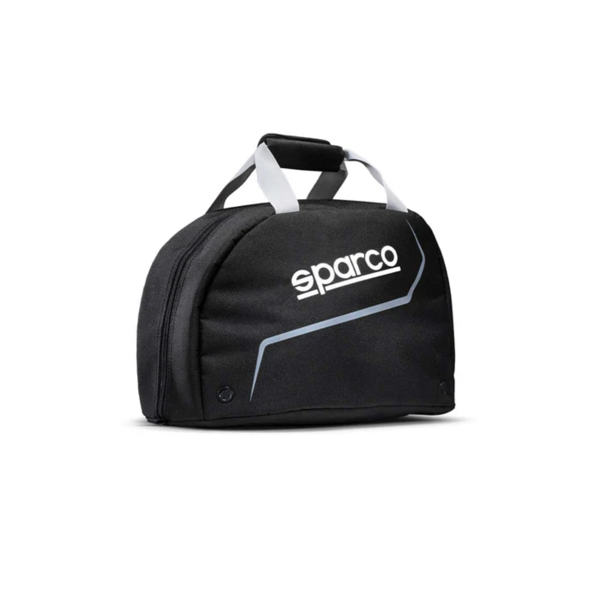 The back of the black and silver Sparco Helmet Bag from Sparco.
