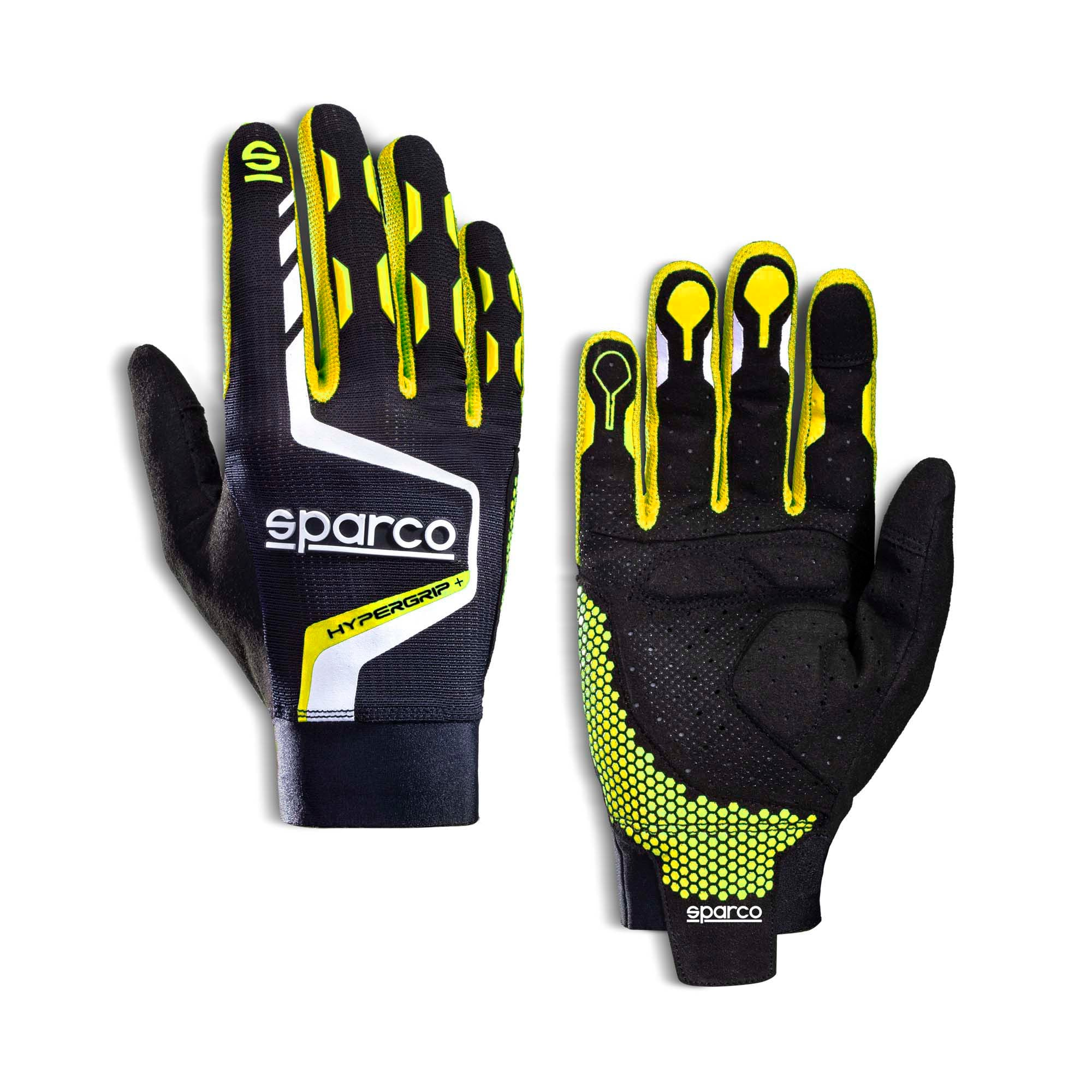 The Sparco Hypergrip+ Gaming Gloves from Sparco in black and yellow.