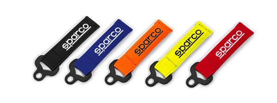 The black, blue, orange, yellow, and red Sparco Leather Keychains from Sparco. all-groups