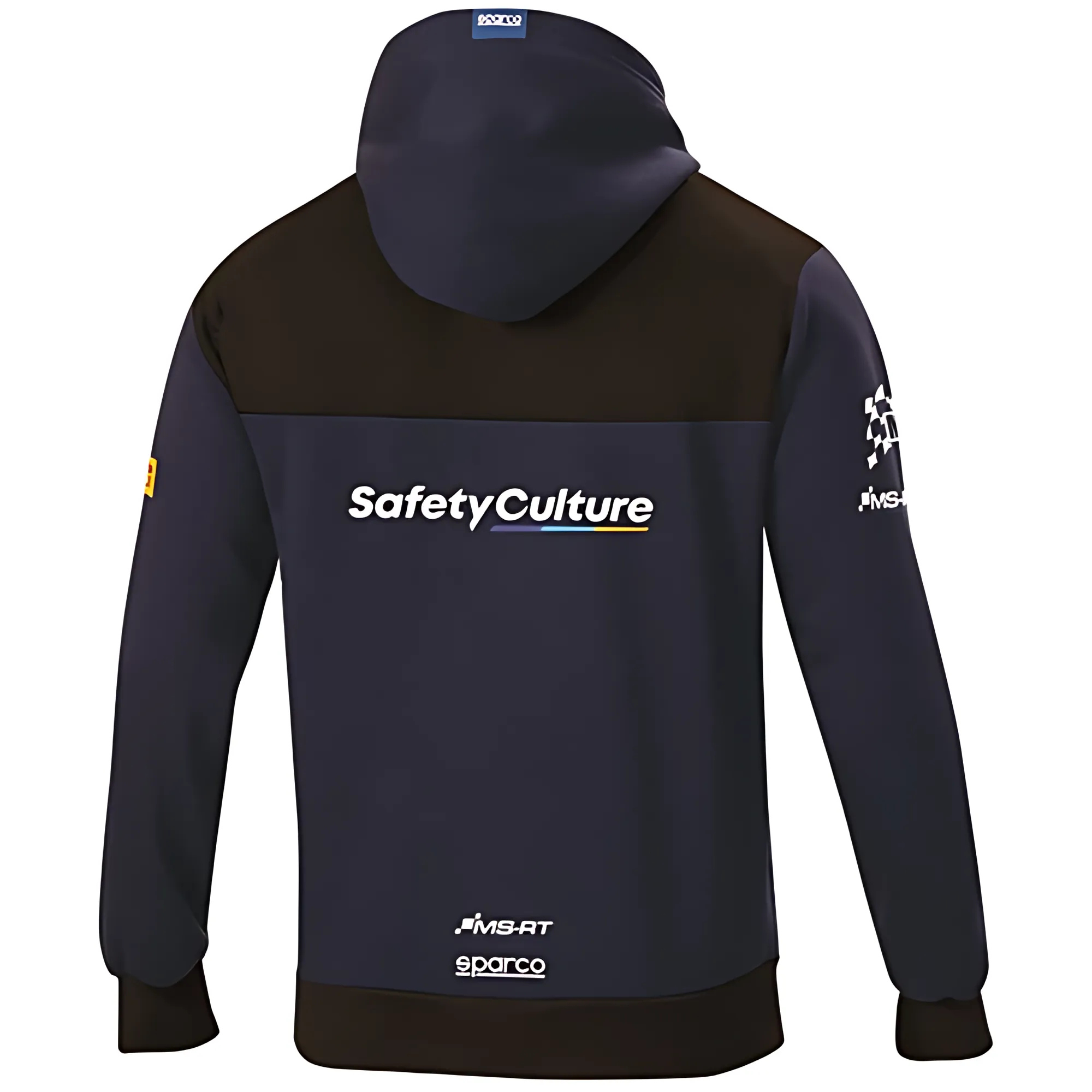 The back of the navy blue Sparco M-Sport Dakar Hoodie from Sparco.