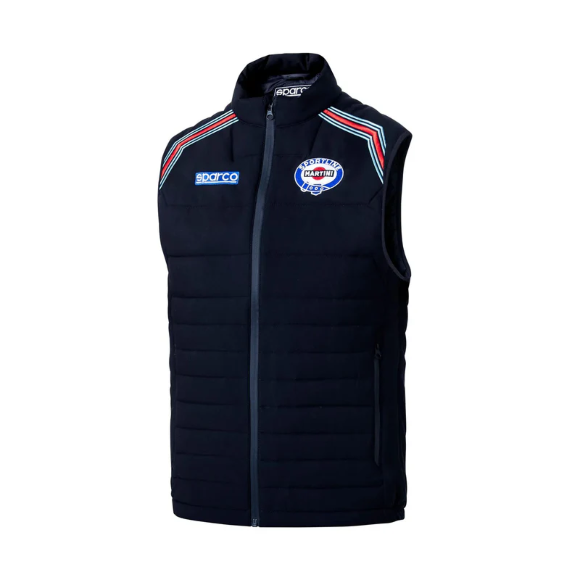 The front of the navy blue Sparco Martini Frame Vest Jacket from Sparco.