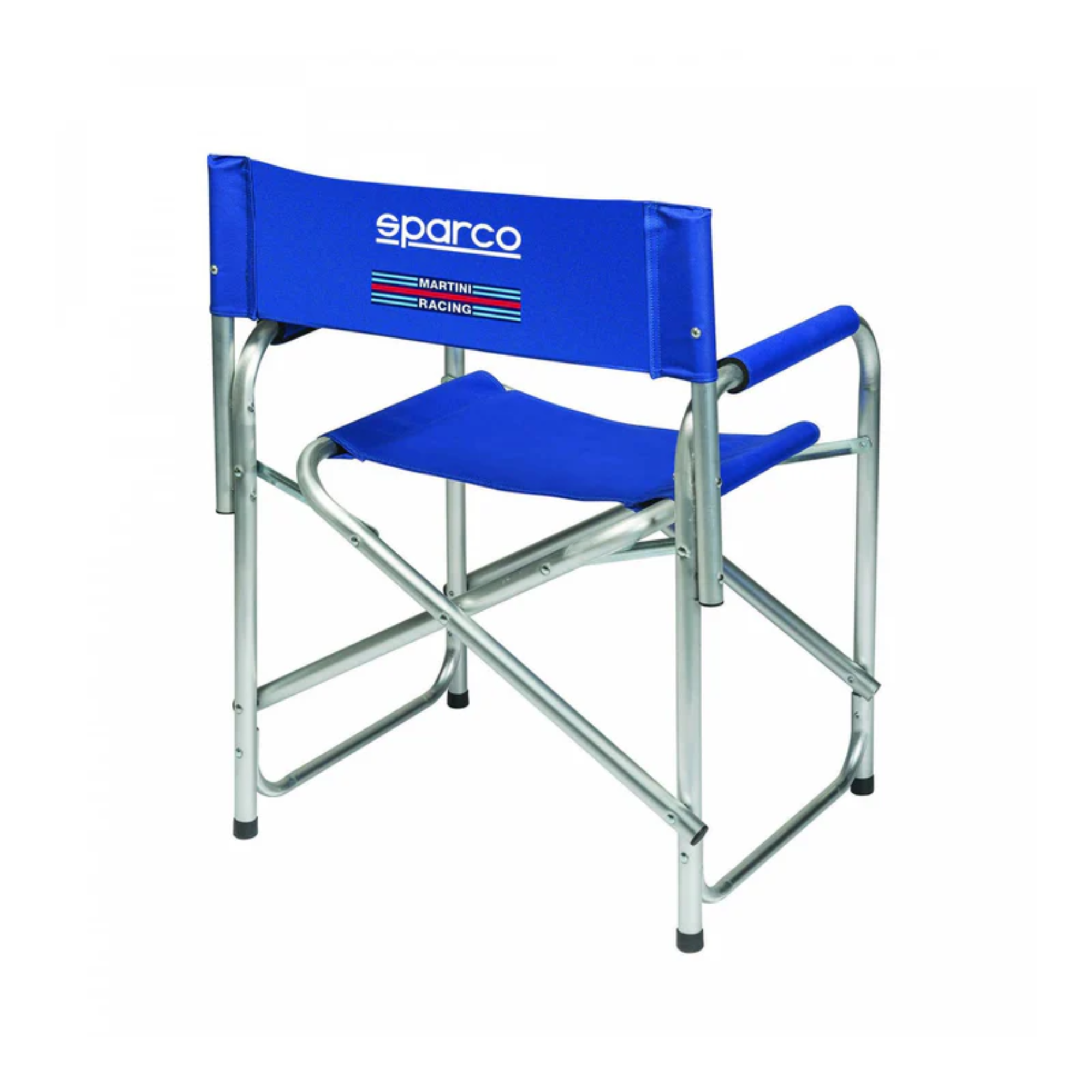 The back of the blue Sparco Martini Paddock Chair from Sparco.
