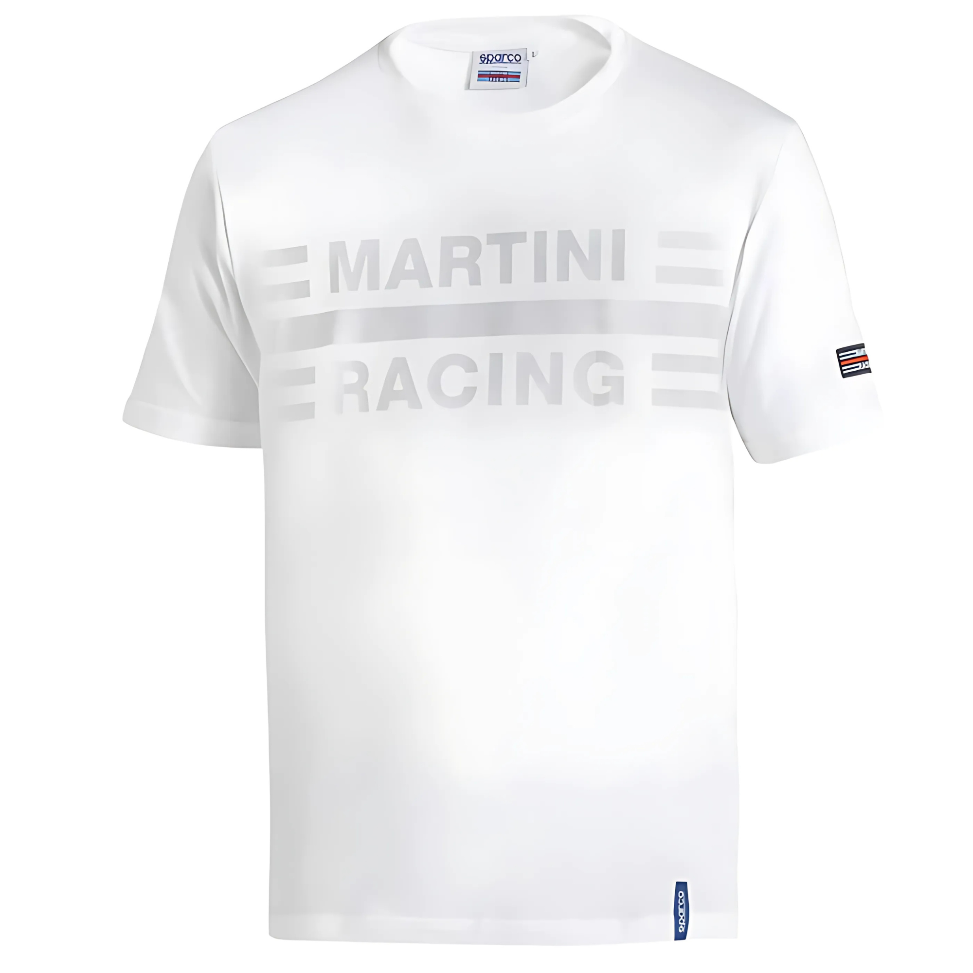 The front of the white Sparco Martini Racing Big Logo T-Shirt from Sparco.