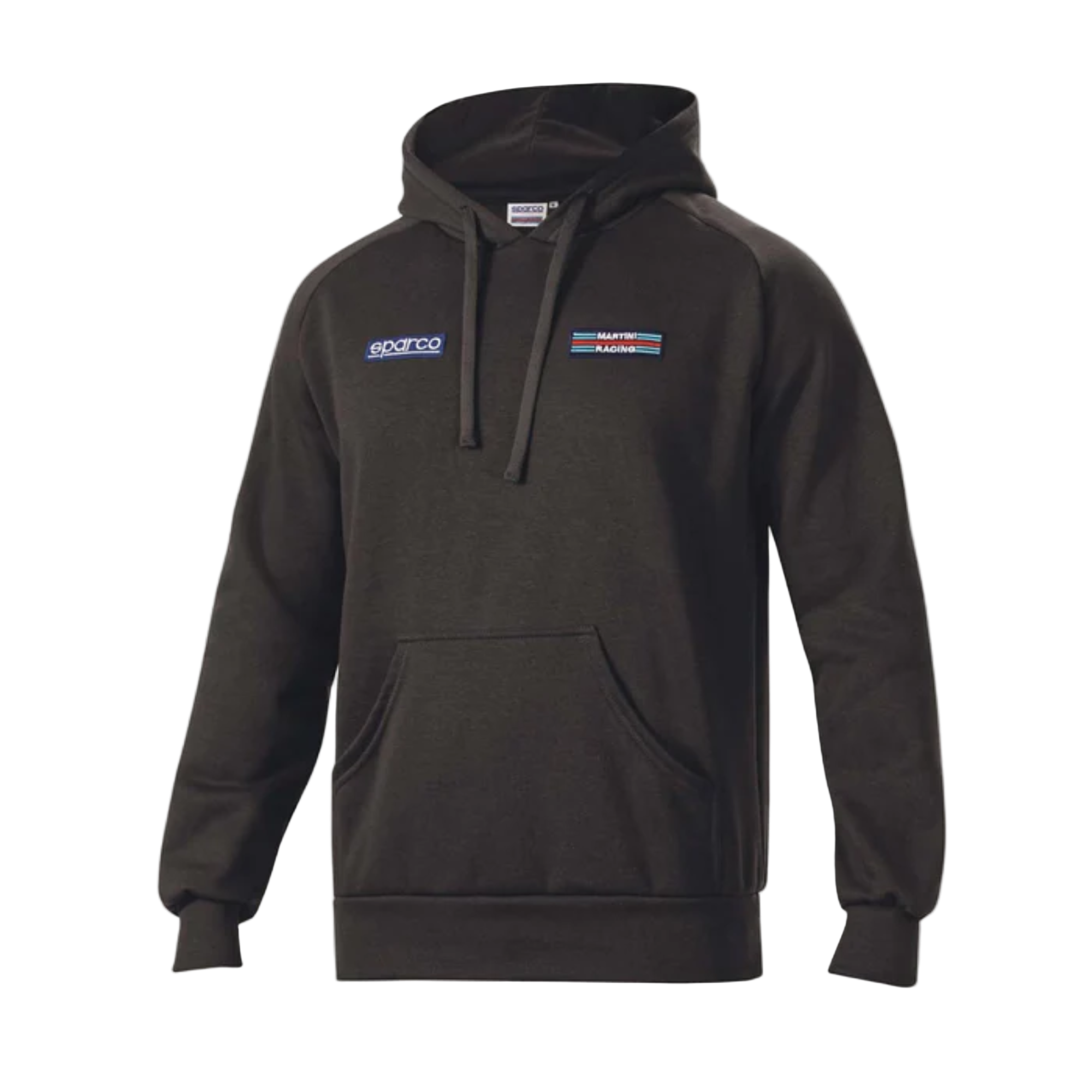 The front of the black Sparco Martini Racing Big Stripes Hooded Sweatshirt from Sparco.