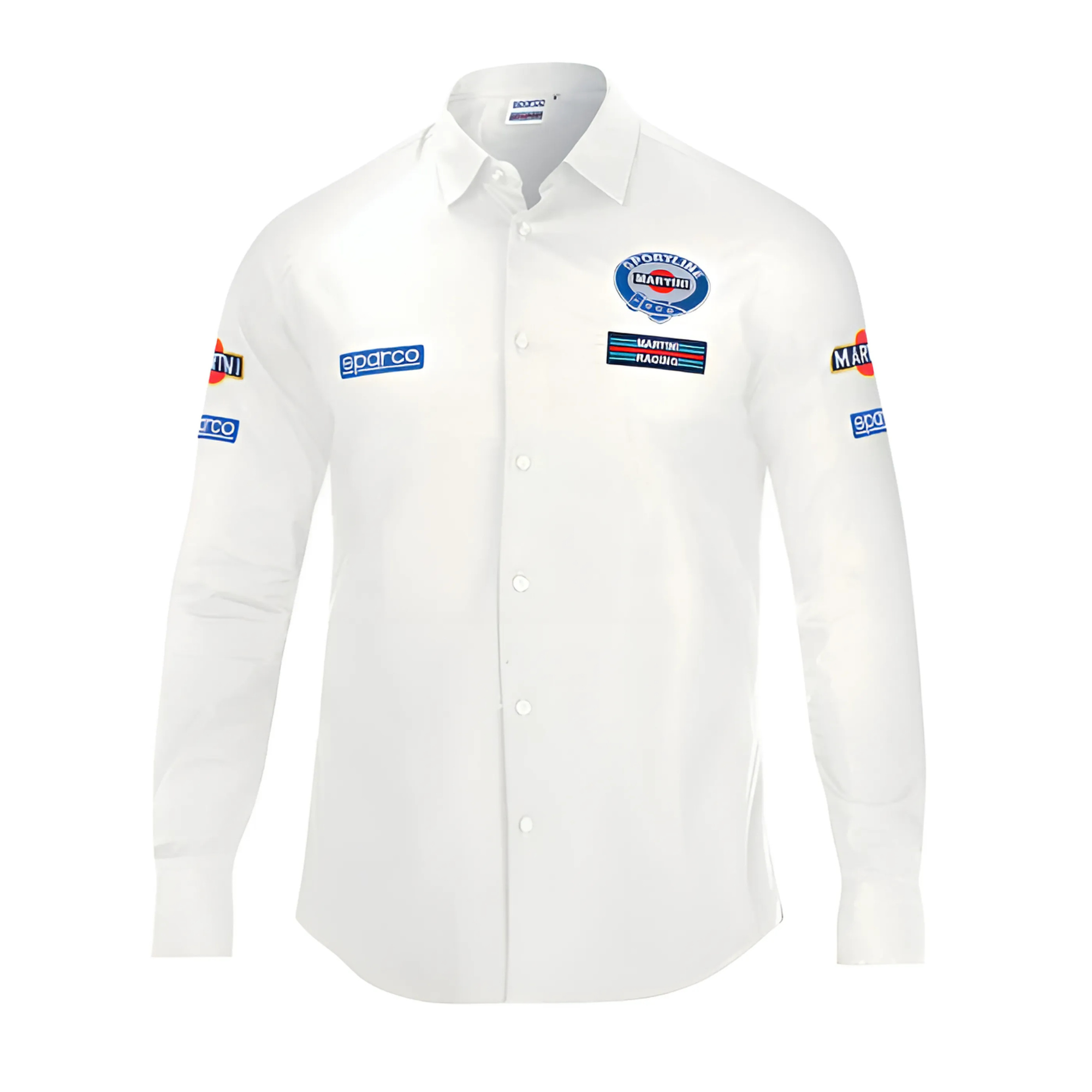 The front of the white Sparco Martini Racing Button-Down Shirt from Sparco.