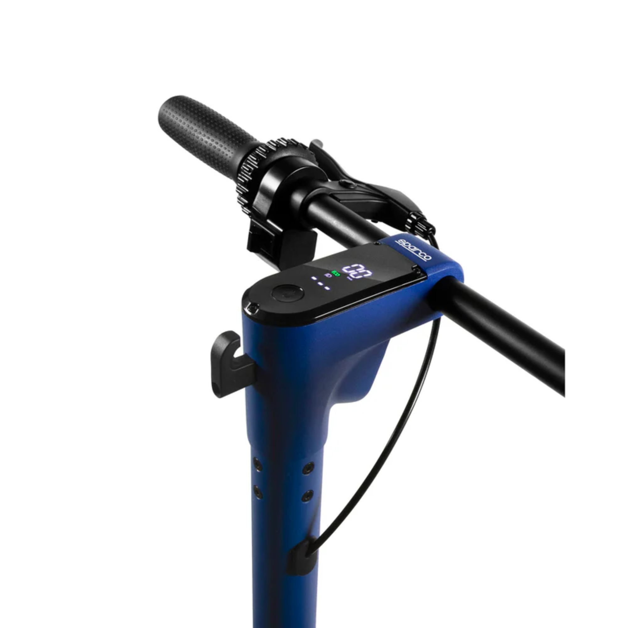 The blue Sparco Max S2 E Scooter from Sparco close up on the LED odometer (speed display).