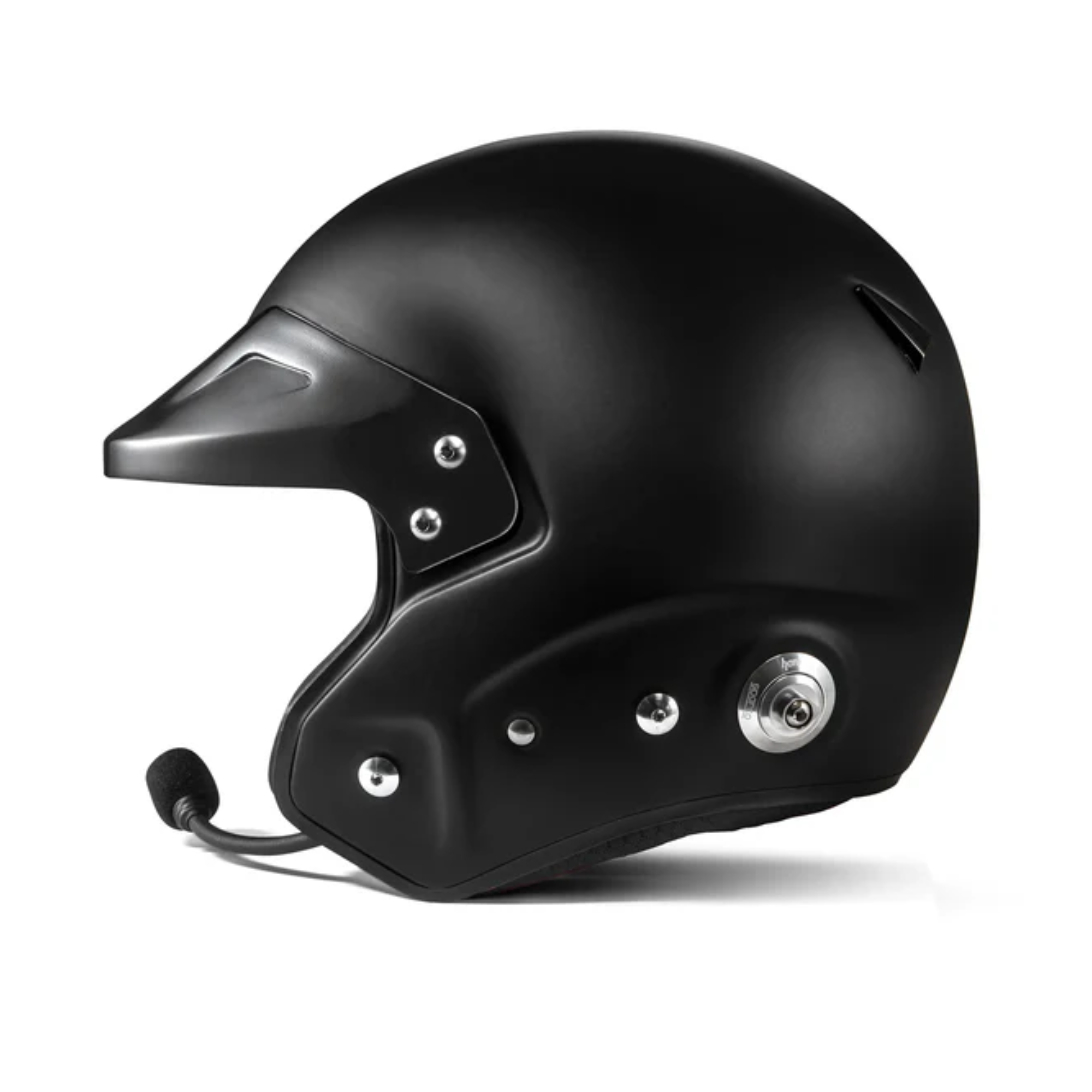 The flat black Sparco RJ-i SA2020 Rally Helmet from Sparco from the side.