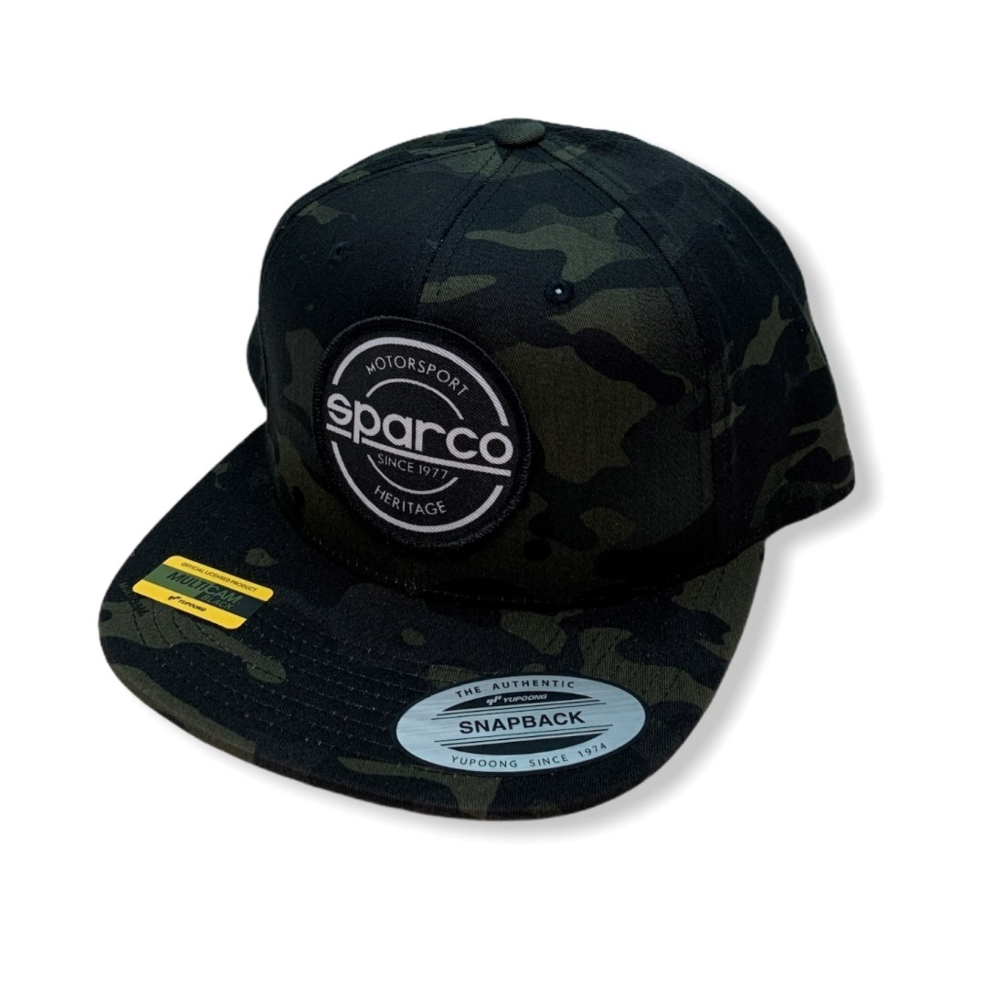 The black camo Sparco S-Patch Snapback Cap from Sparco.