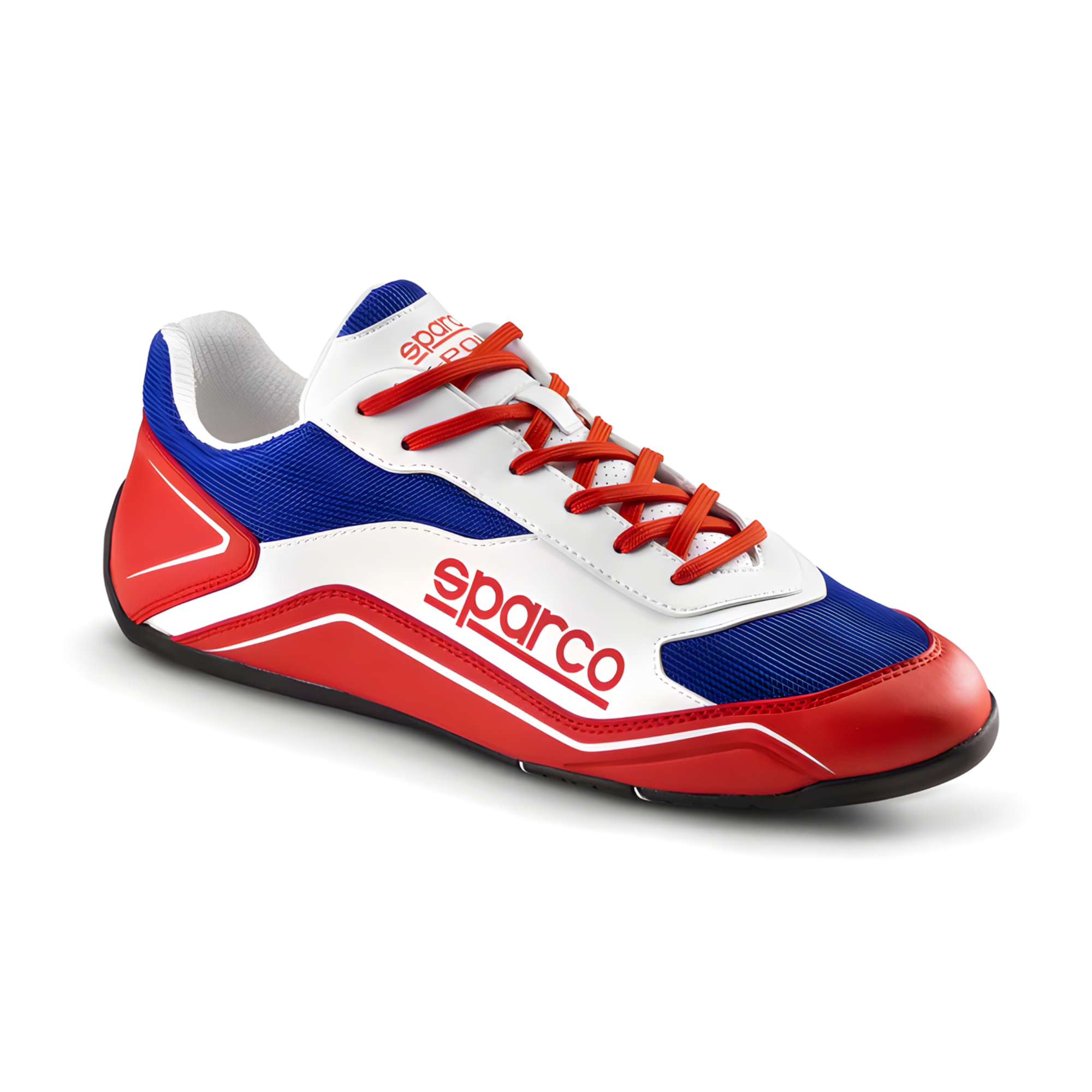 The side of the red, white and blue Sparco S-Pole Shoes from Sparco.