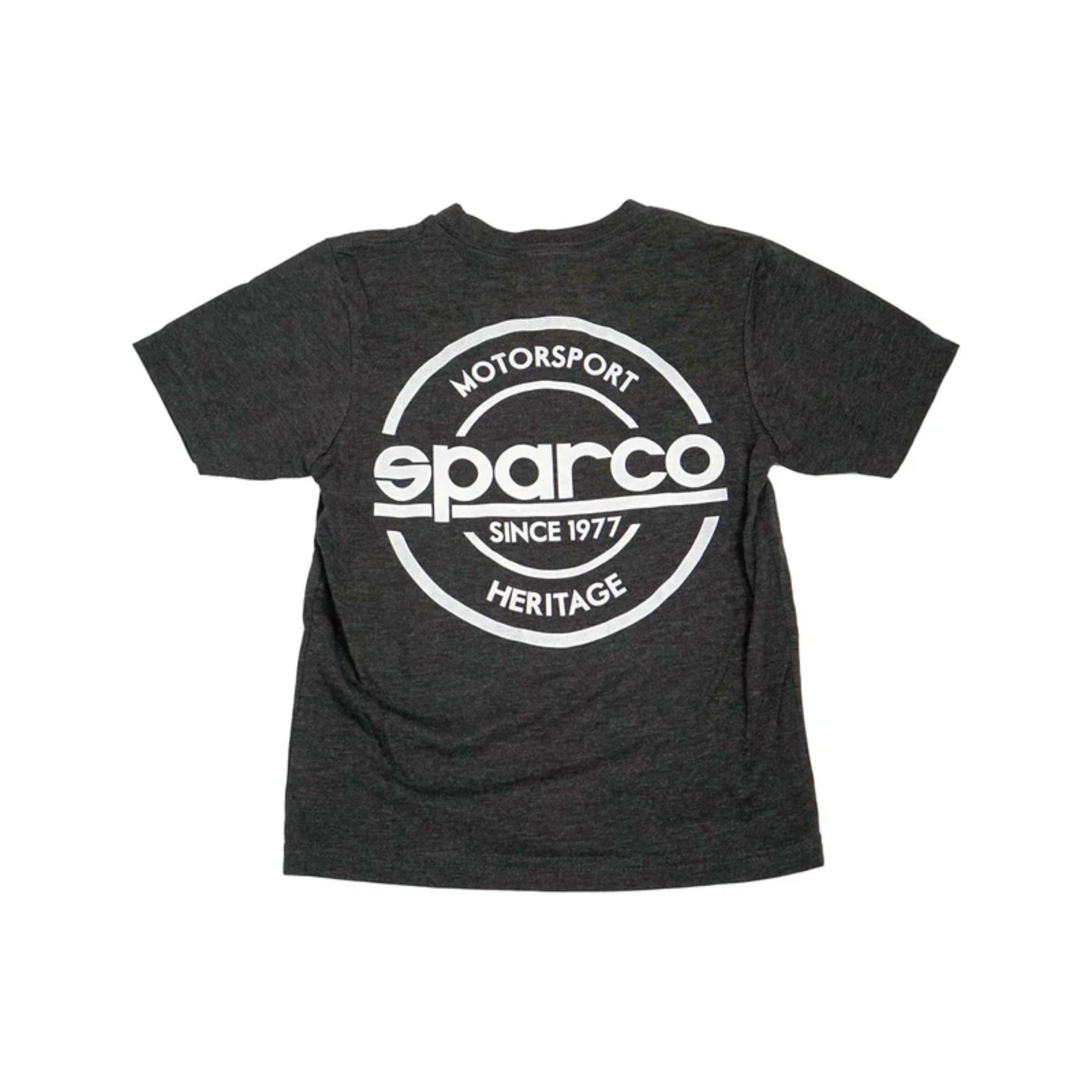 The charcoal Sparco Seal V.2 Youth T-Shirt from Sparco from the back. Sizing is designed for kids.