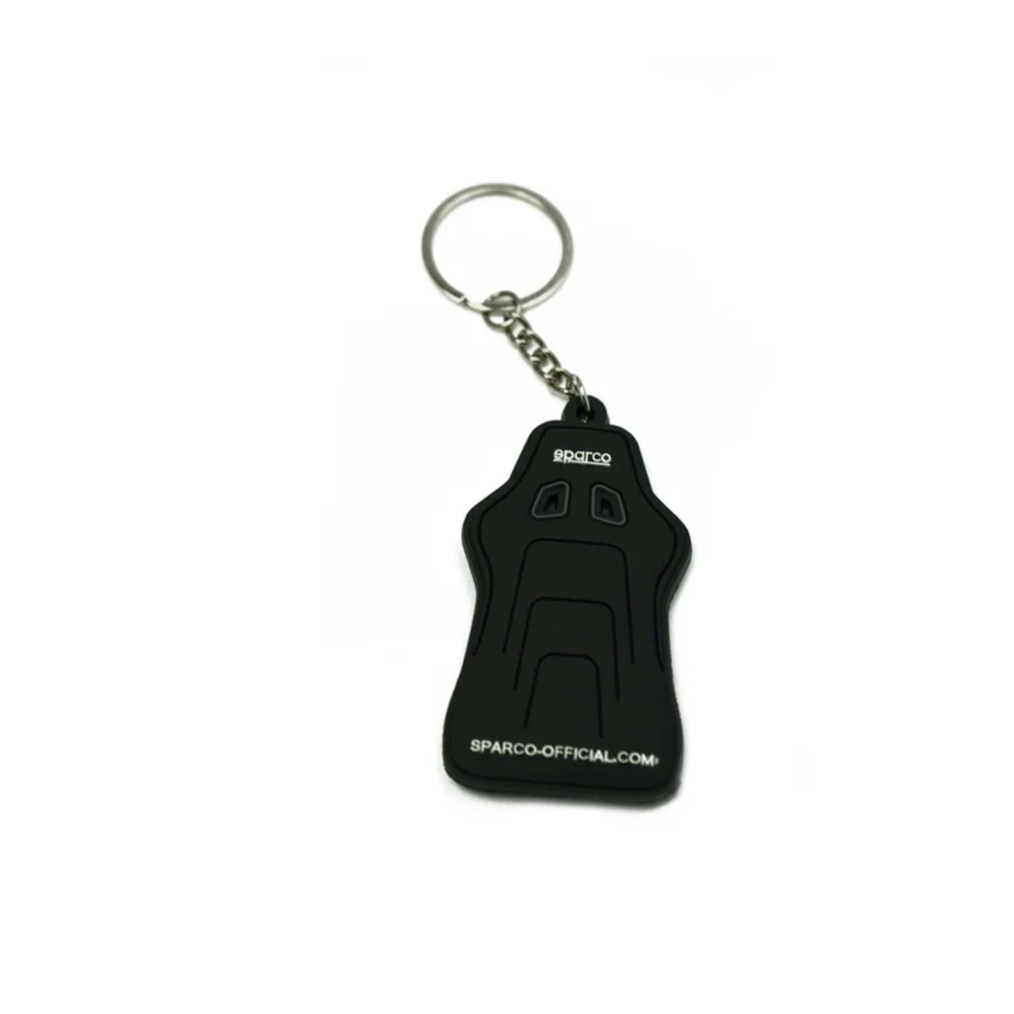 The back of the black Sparco Seat Keychain from Sparco.