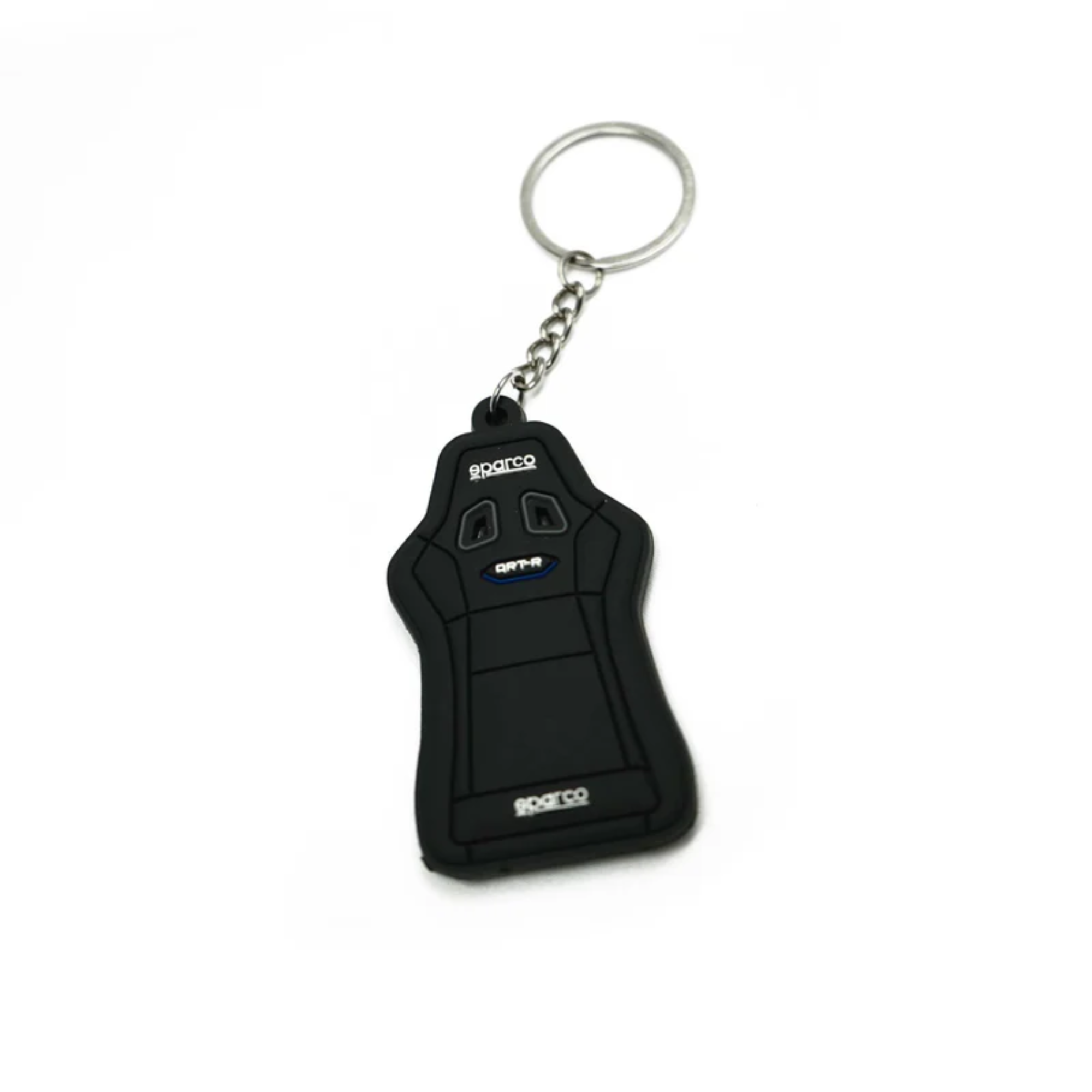 The front of the black Sparco Seat Keychain from Sparco.