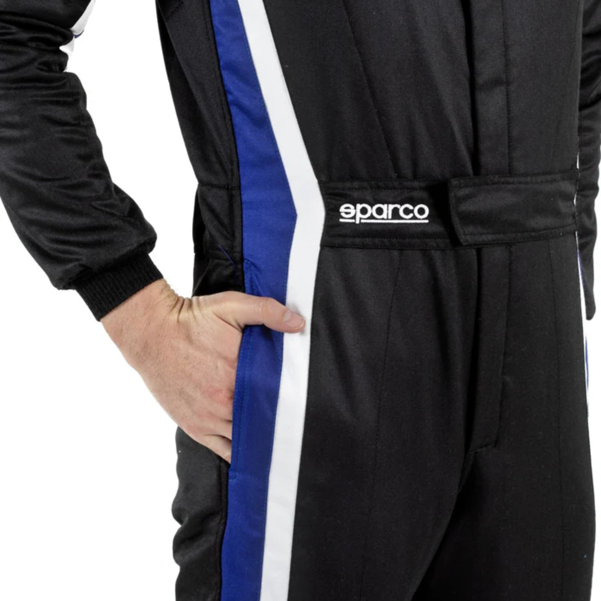 The black and blue Sparco Sprint Pro Racing Suit from Sparco pocket.